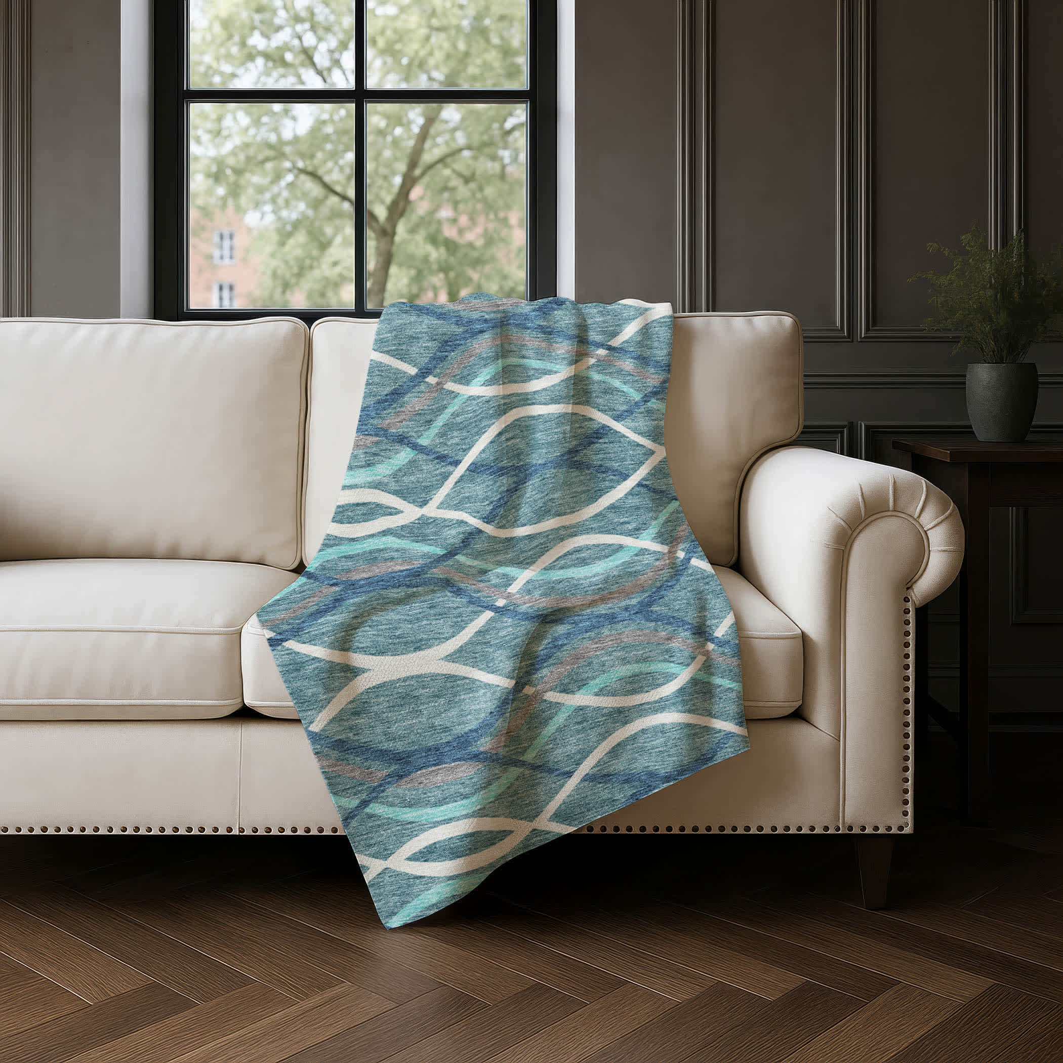 Premium Machine Washable Addison ASB757 Teal 50 x 70 inches Sherpa Throw Blanket