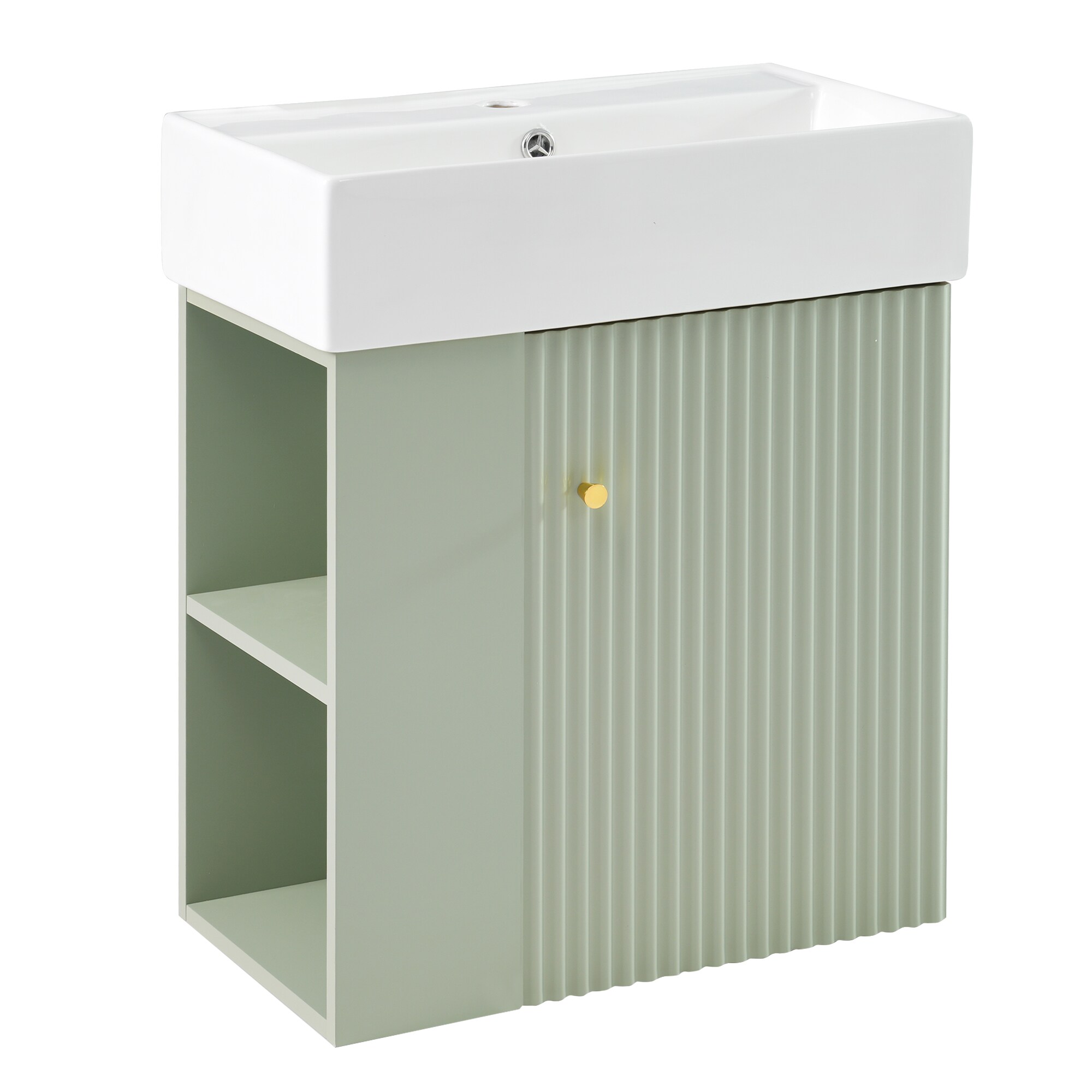 Qualler  21.6 Inch Floating Bathroom Vanity with Ceramic Basin and Left Side Storage - Green