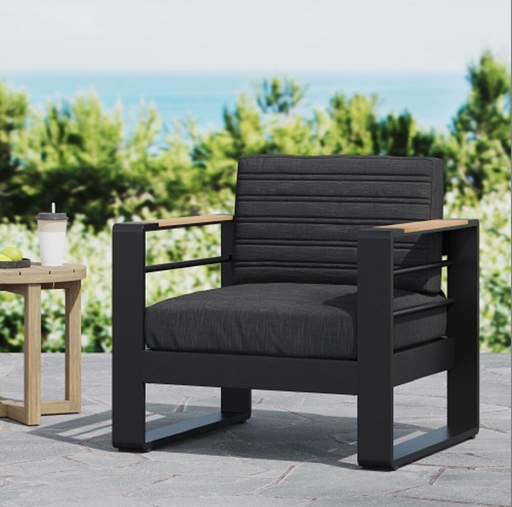 ZAKLOOP WU71734.00BLK Outdoor Lounge Chair Black Stationary Recliner Chair with Black Cushioned Seat