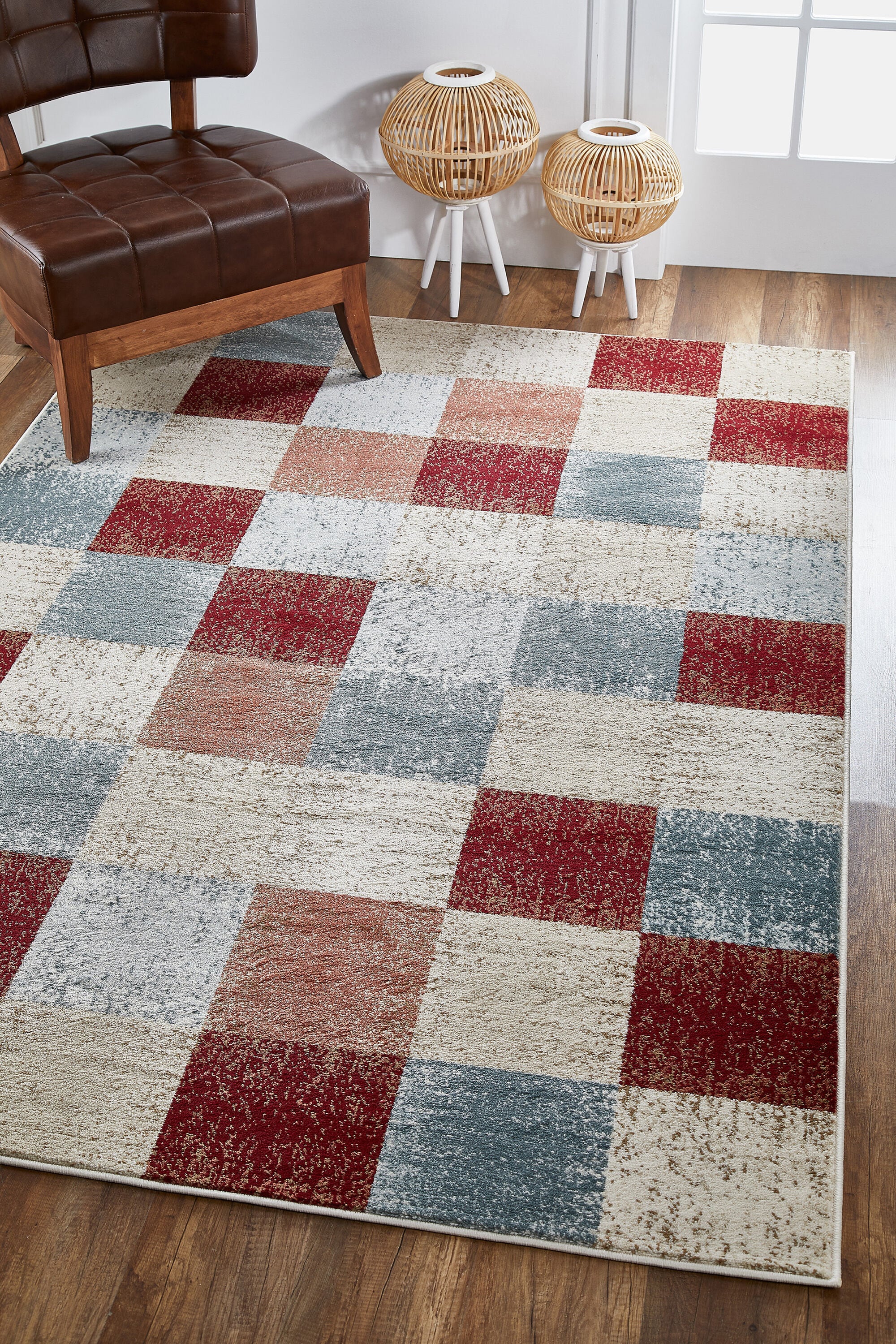 Everyday Woven EVE5616710X910 8 x 10 (ft) Polypropylene Red / Blue Rectangular Indoor Geometric Mid-Century Modern Area rug