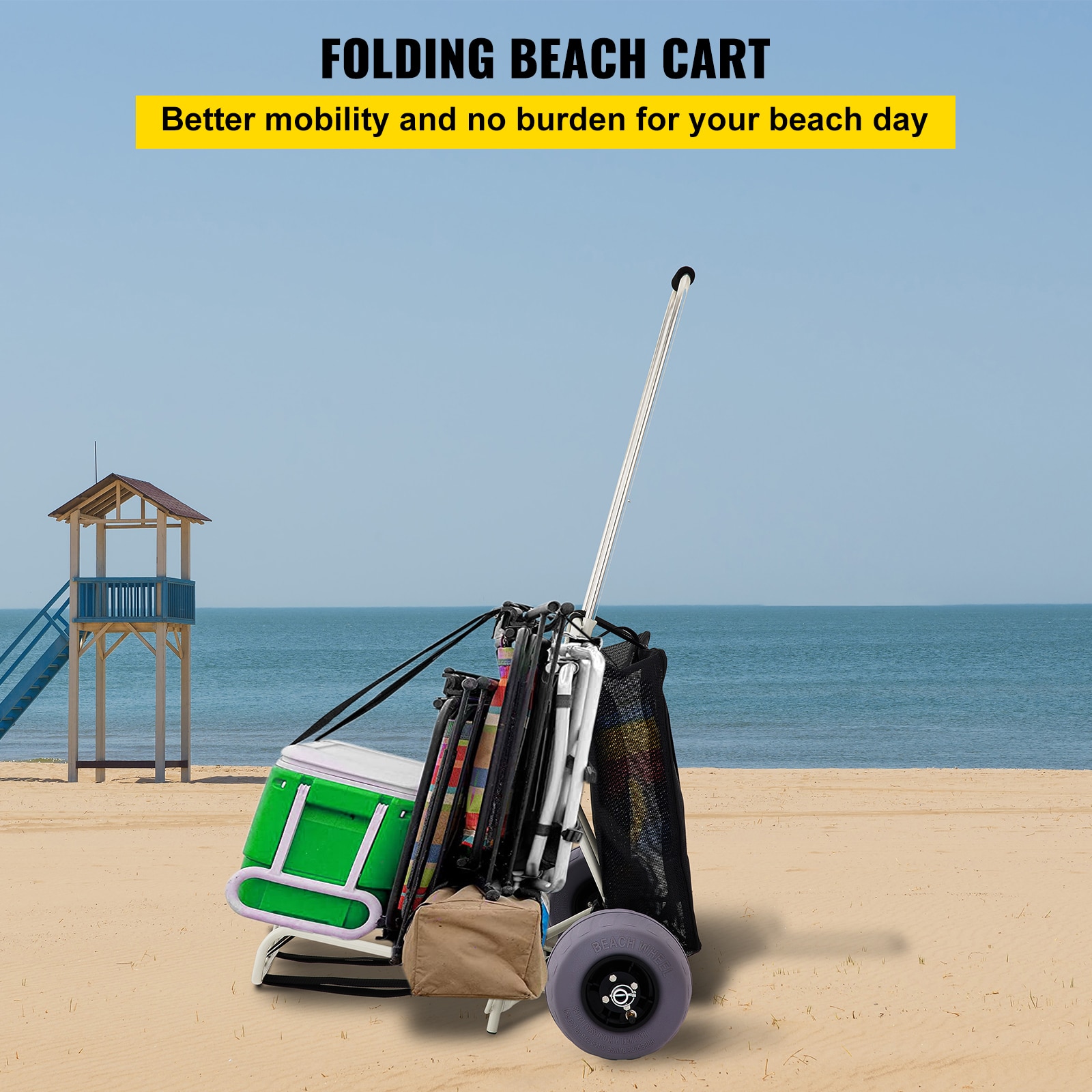 VEVOR Beach Cart TPU 14 x 14.7-IN 1.66-cu ft Aluminum Folding Yard Cart ...