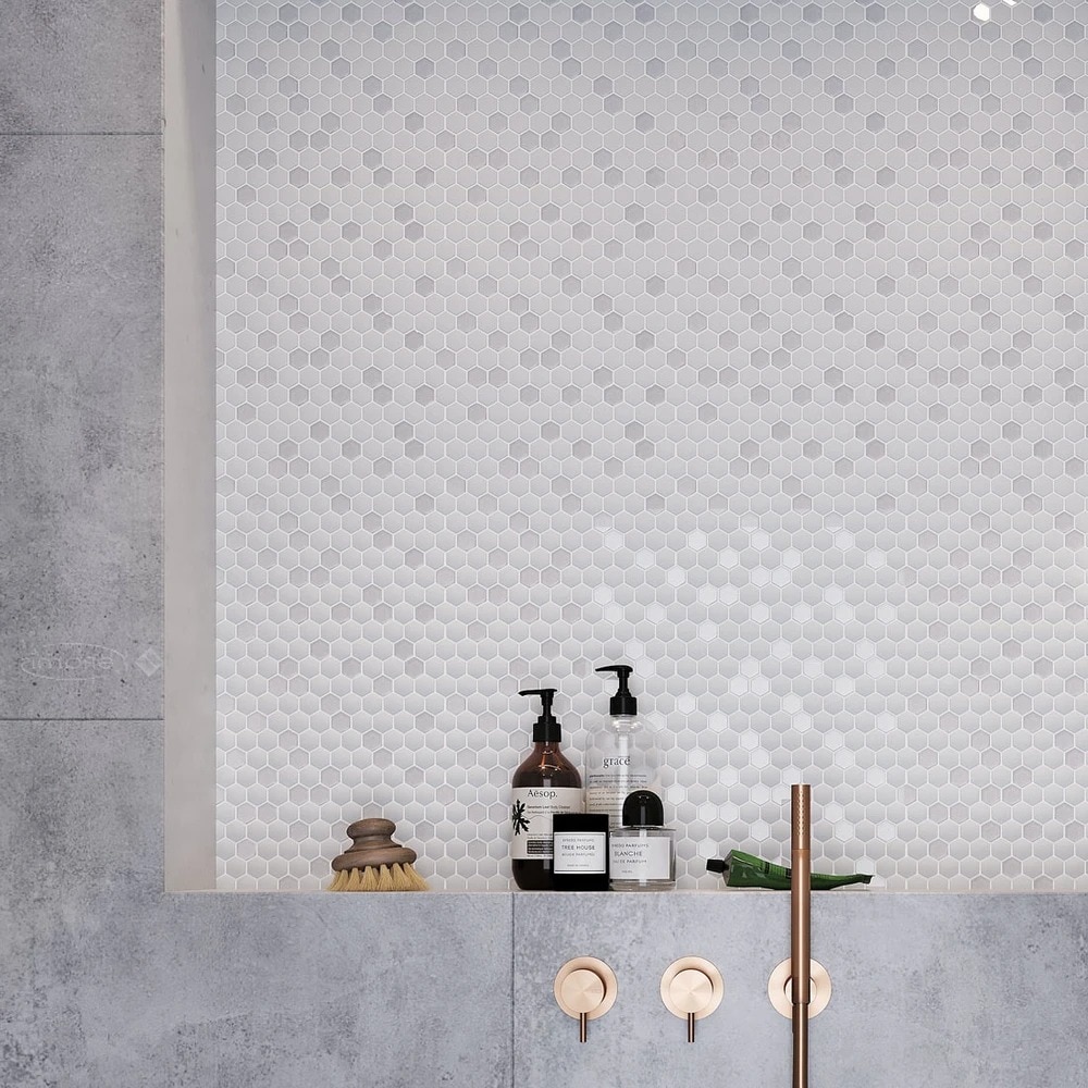 Apollo Tile White 12-in x 12-in Polished Recycled Glass Honeycomb Patterned Floor and Wall Tile (4.92-sq. ft/ Carton)