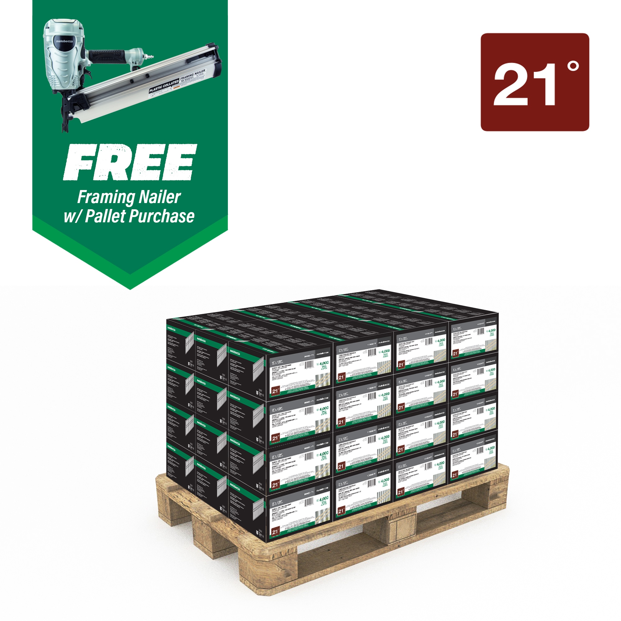 3-in x 0.12-in 21 Degree Bright Smooth Shank Collated Framing Nails (192000-Per Pallet) | - Metabo HPT 10105NR90AES1M