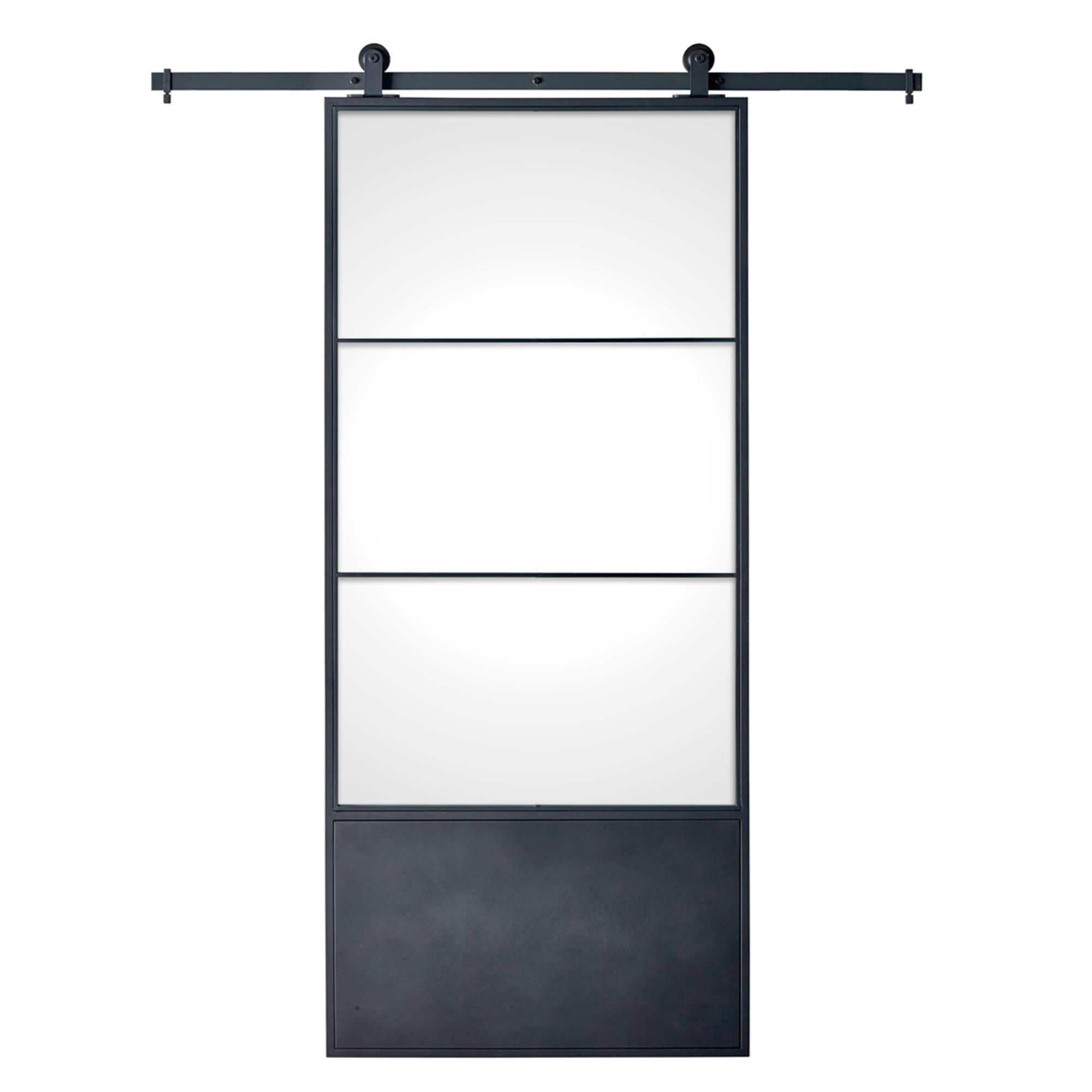 RELIABILT KMCTCCC-37BL 37-in x 84-in Matte Black Clear glass Steel Single Barn Door (Hardware Included)