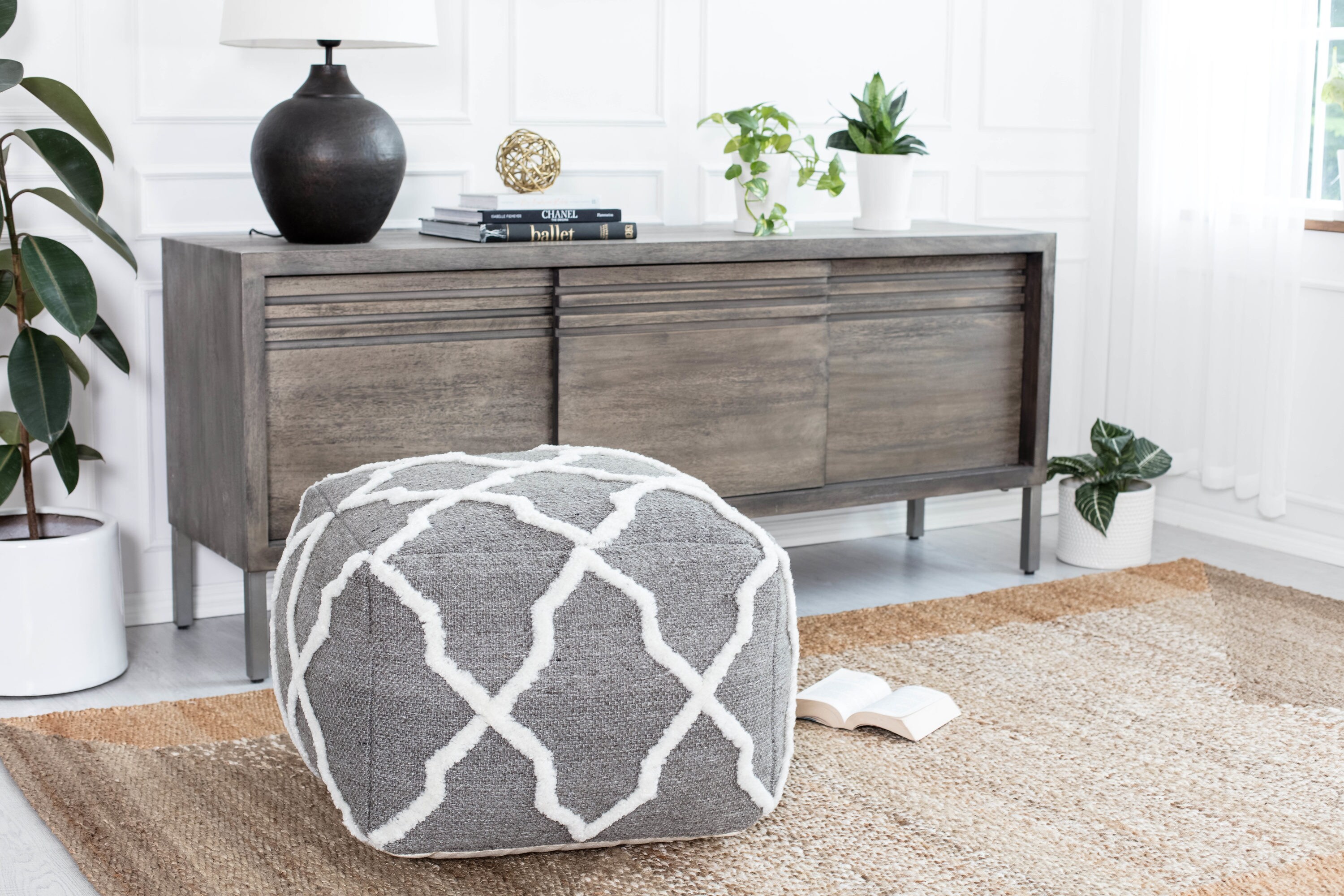 Anji Mountain Casual Gray, Ivory Jute Square Ottoman at Lowes.com