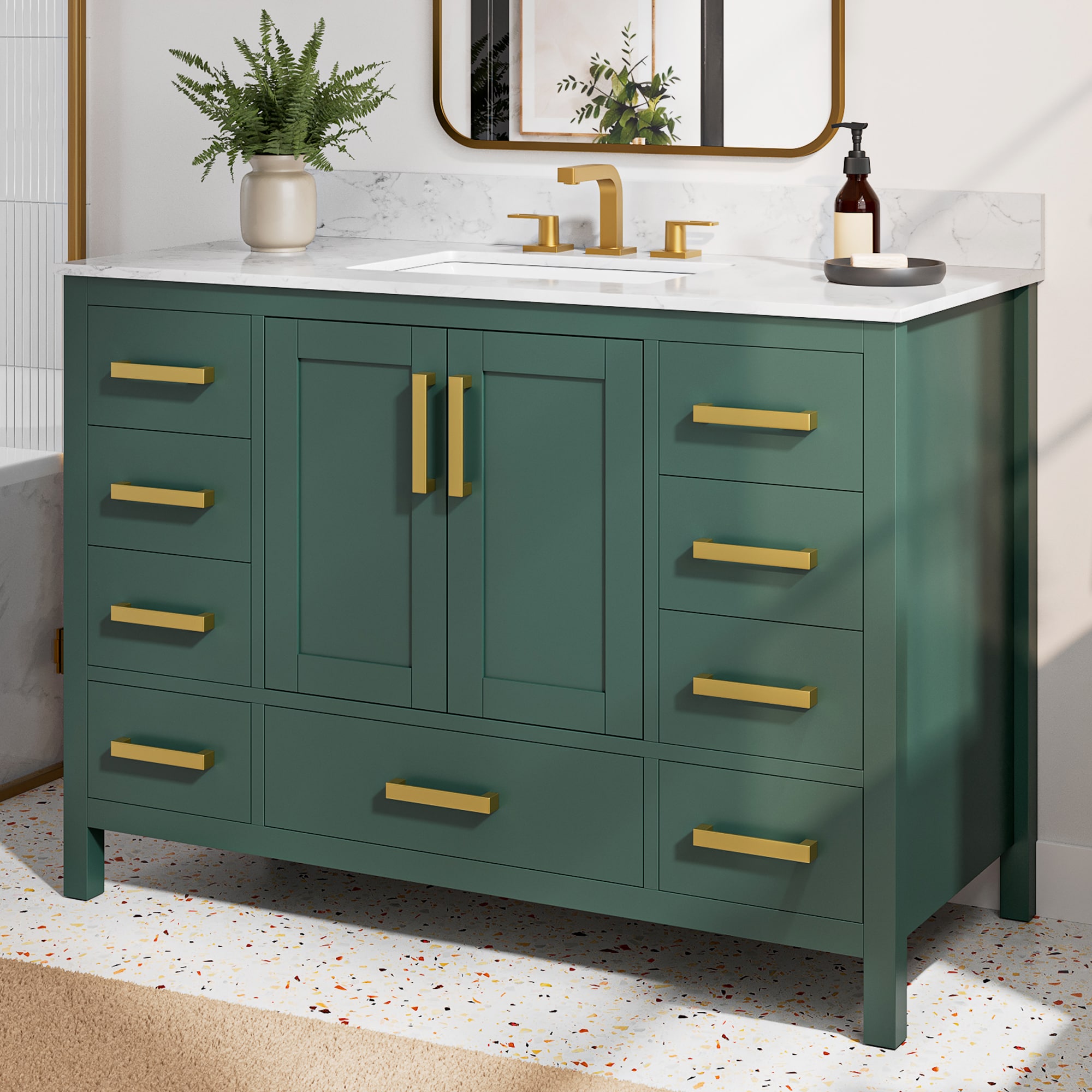DeerValley - 48.03-in Green Undermount Single Sink Bathroom Vanity with White Engineered Stone To...