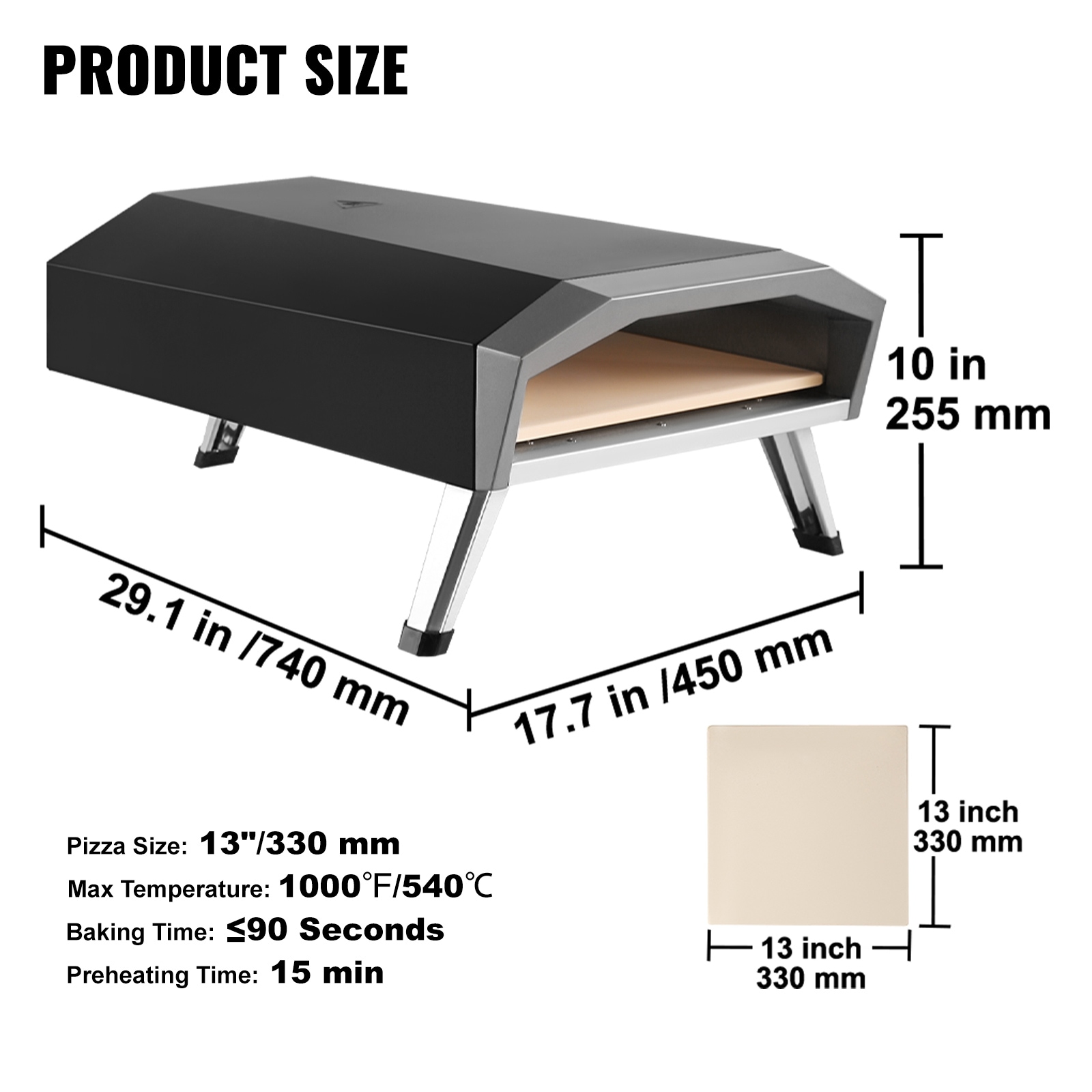 VEVOR 13-Inch Black and Silver Outdoor Gas Pizza Oven