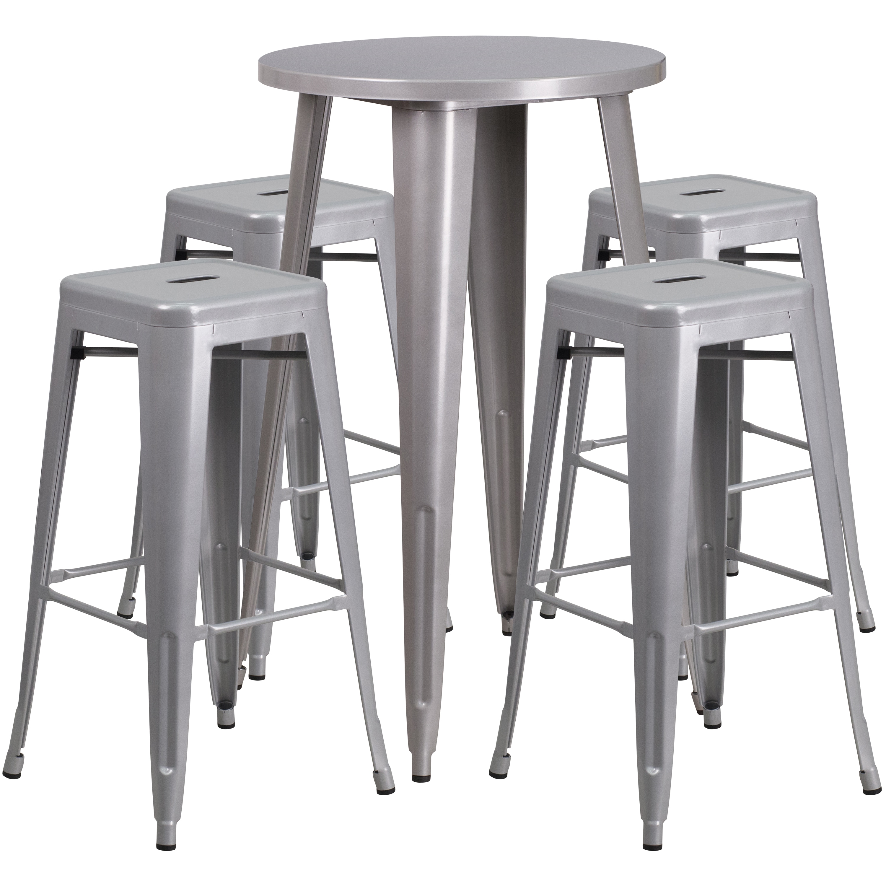 Flash Furniture 889142082927 Silver Contemporary/Modern Dining Room Set with Round Table (Seats 4)