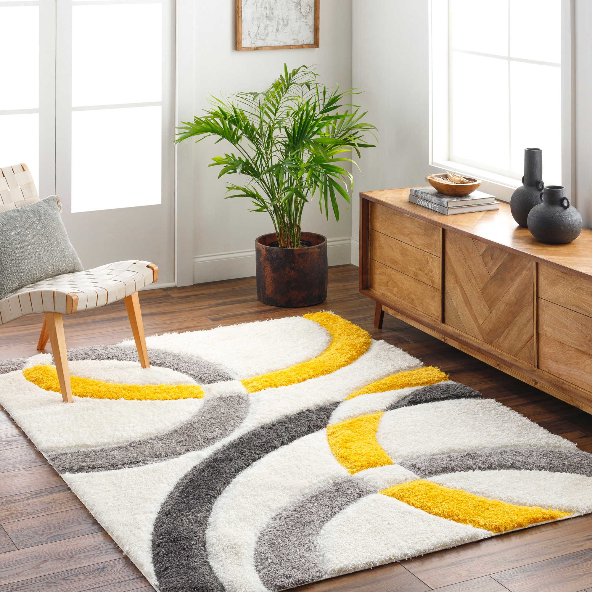 Livabliss BOG2307-537 Bologna 5 x 8 (ft) Polyester Gray/Yellow Rectangular Indoor Geometric Area rug