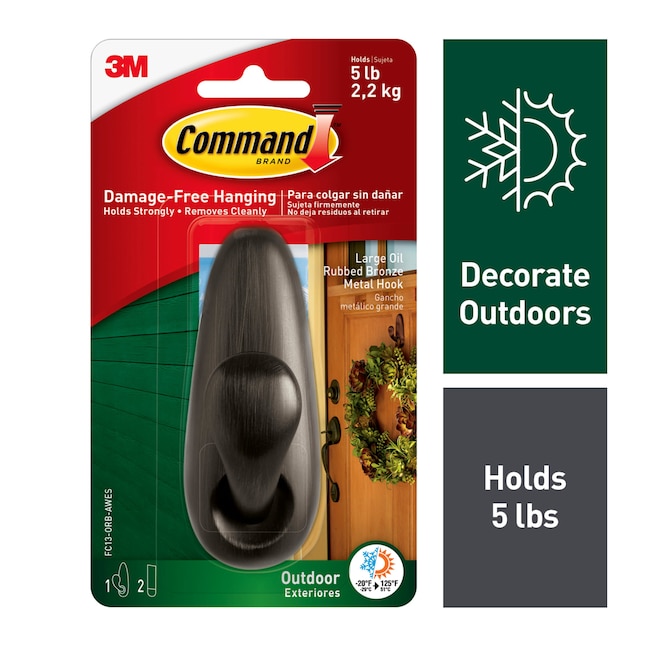 Command Large Outdoor Bronze Adhesive (5-lb Capacity) in the Utility Hooks  & Racks department at