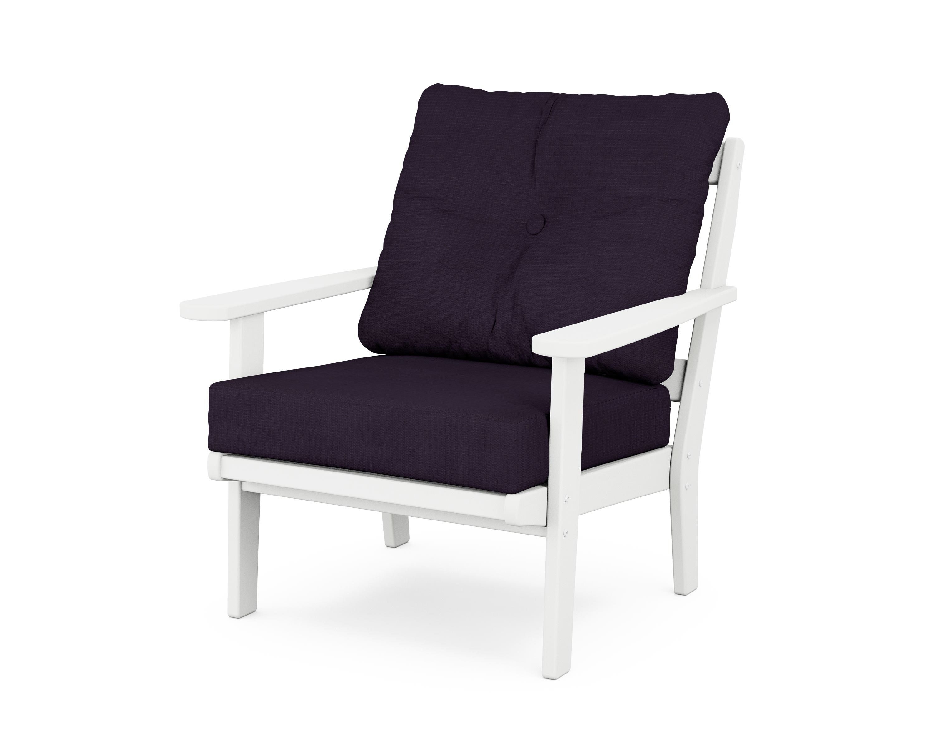 Trex Outdoor Furniture TX4431-CW164488 Cape Cod White Plastic Frame Stationary Conversation Chair with Navy Cushioned Seat