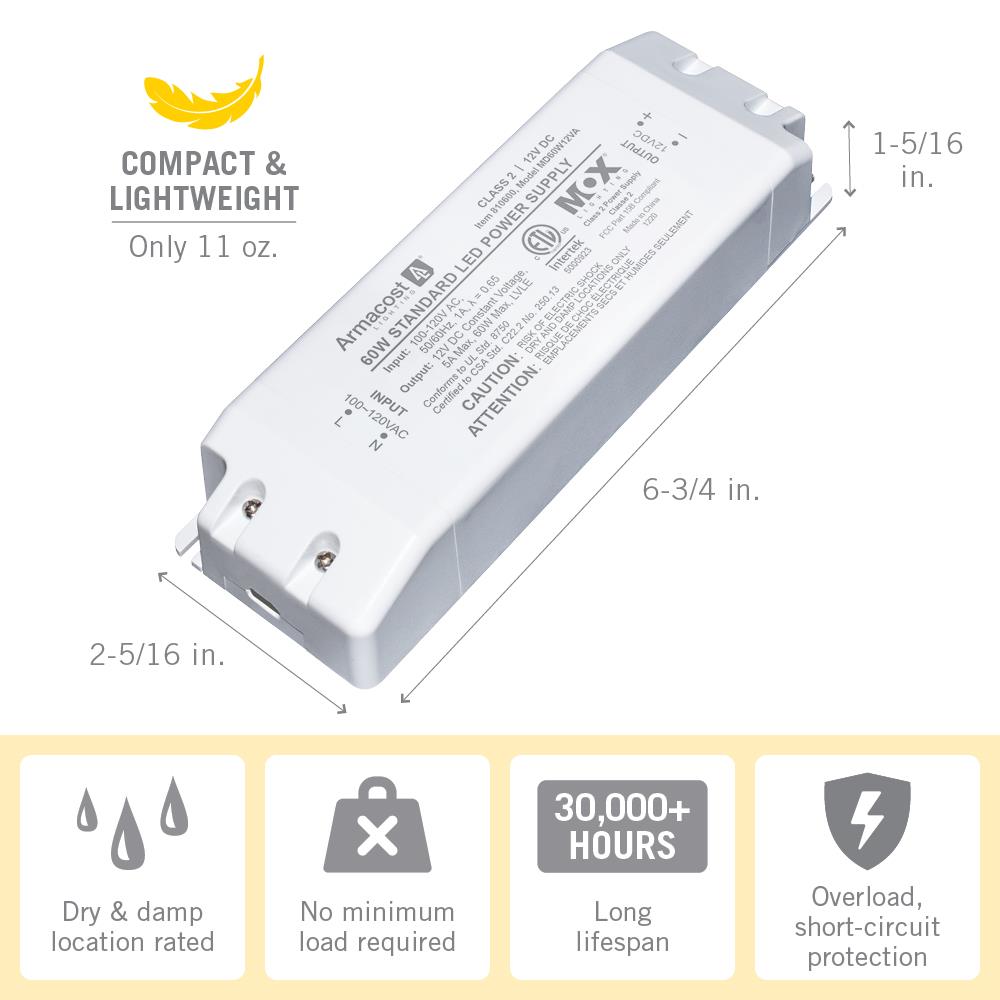 60-Watt 12-Volt LED Lighting Power Supply with Dimmer