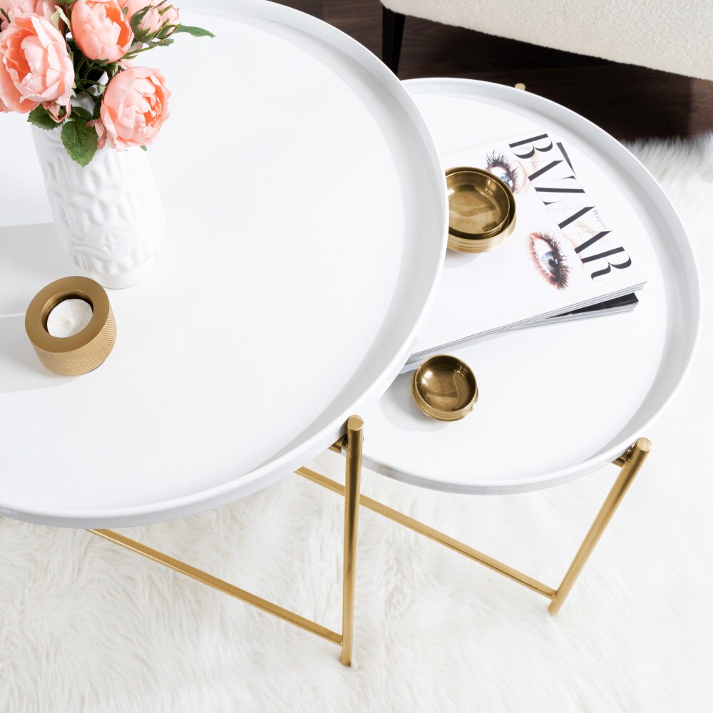 Ulani White and Gold Round Metal Nesting Tables