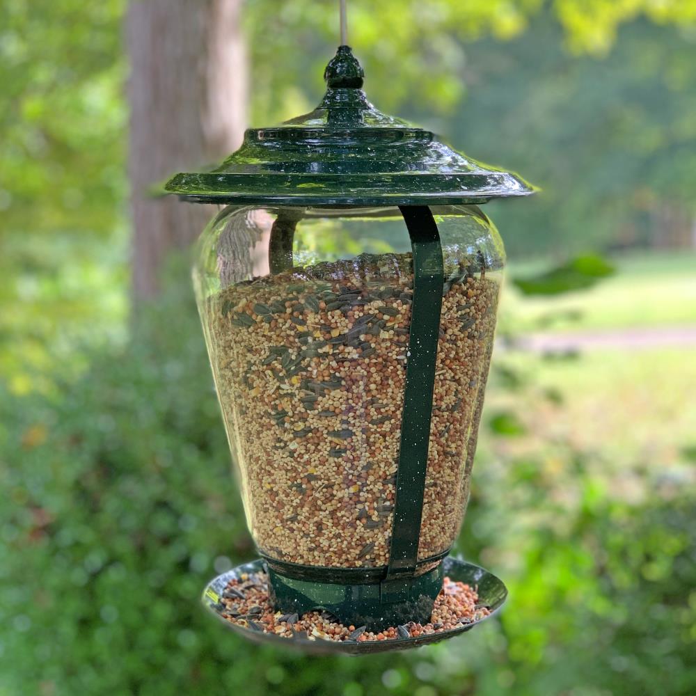 green metal bird feeder