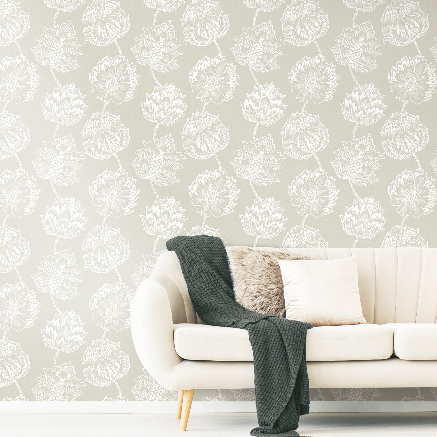 RoomMates RMK11482RL 28.29-Sq. Feet Beige Vinyl Floral Self-adhesive Peel and Stick Wallpaper