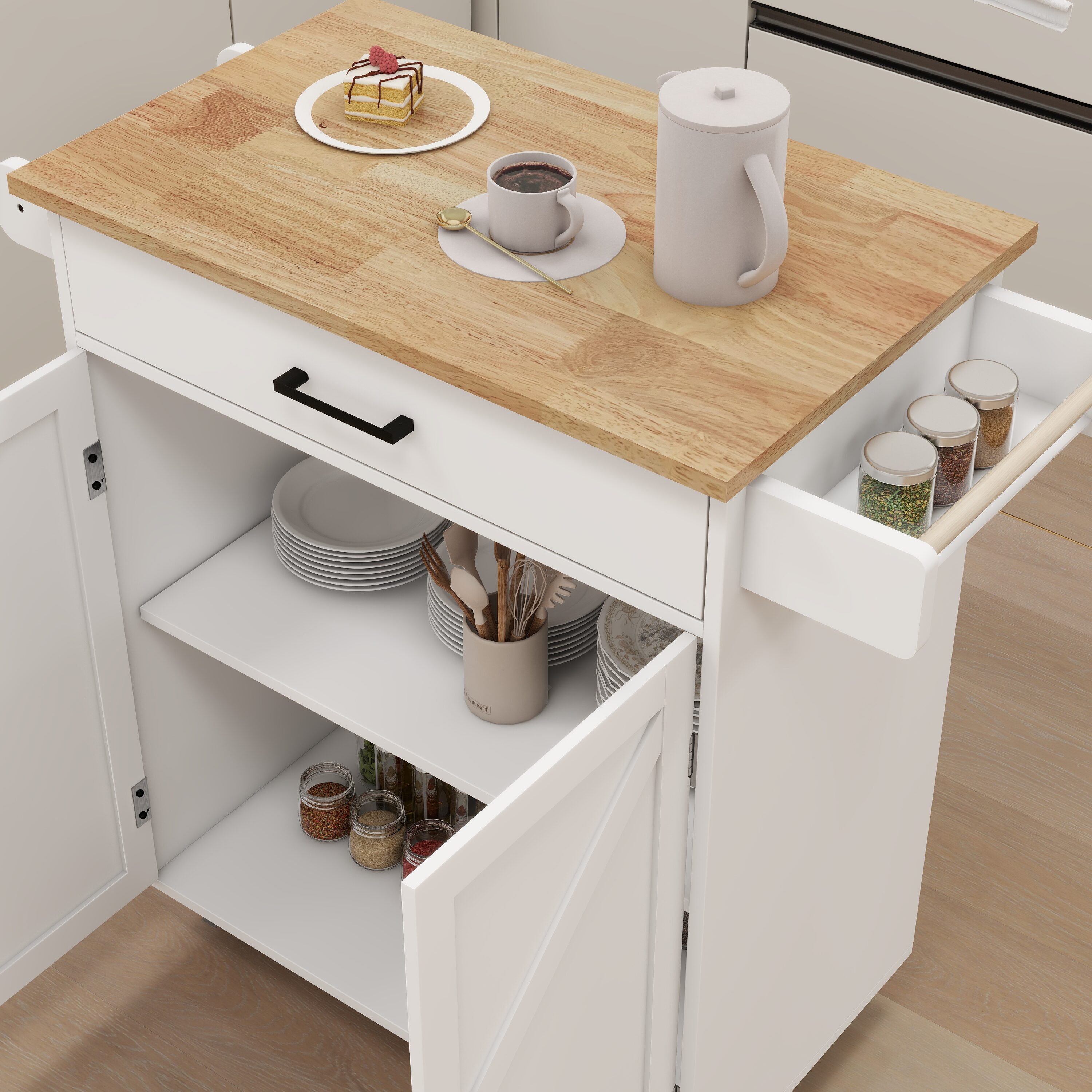 Nestfair White Wood Base with Mdf Wood Top Rolling Kitchen Island (17.72-in x 37.99-in x 36.02-in)