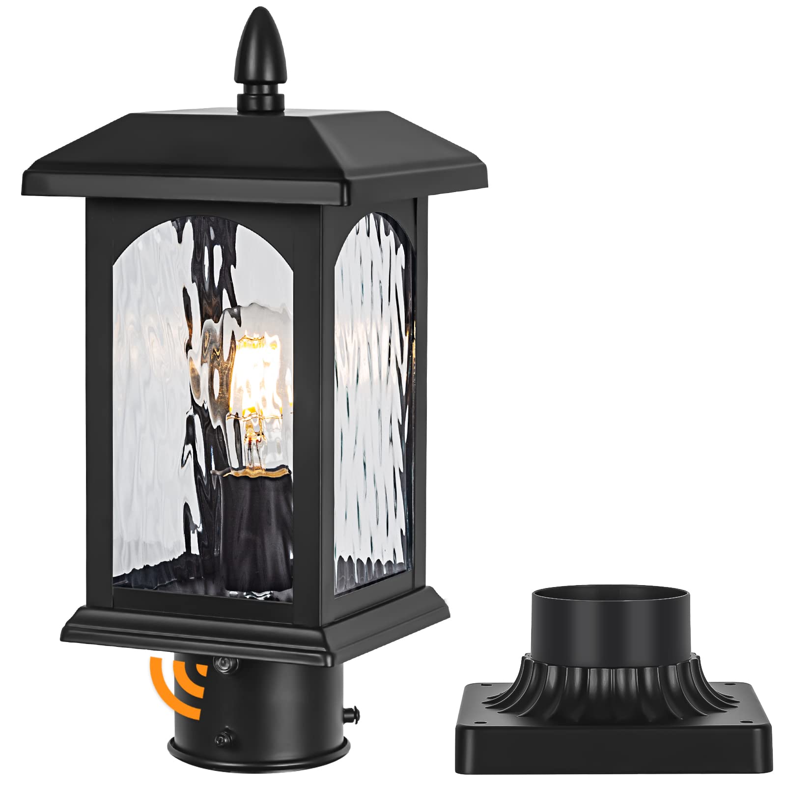 AOIZGMY Dusk to Dawn Outdoor Post Light Fixture with Pier Mount Base Waterproof Pole Lighting with Tempered Rippled Glass for Pathway Garden