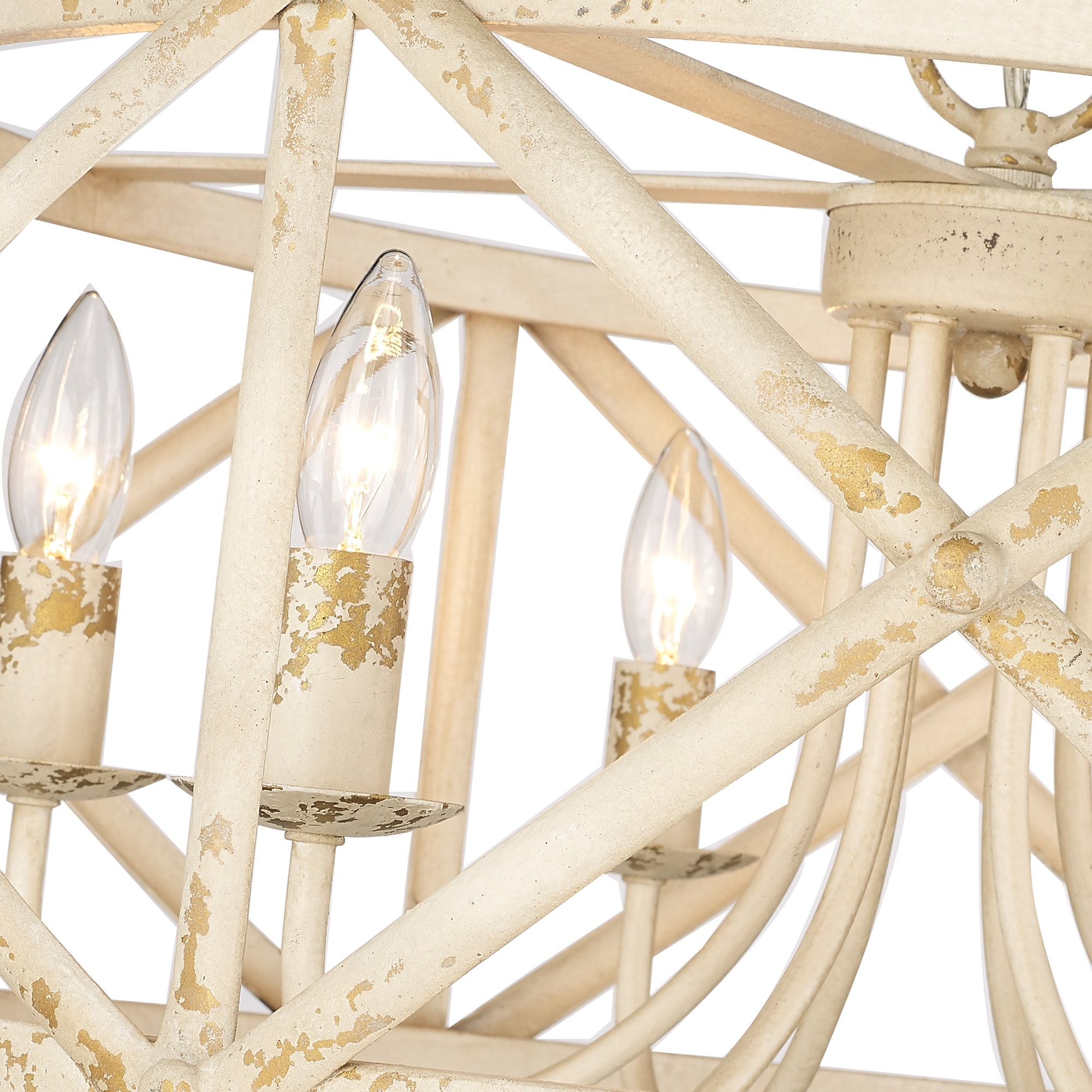 Antique Ivory Drum 6-Light Steel Chandelier