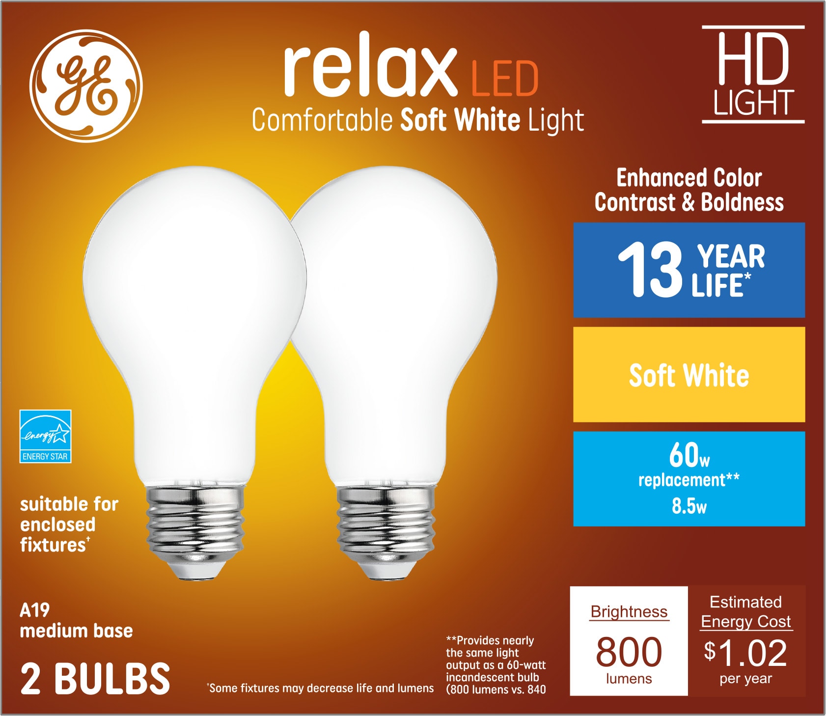 GE LED+ Battery 60-Watt EQ A21 Soft White Medium Base (e-26) LED Light Bulb  in the General Purpose Light Bulbs department at