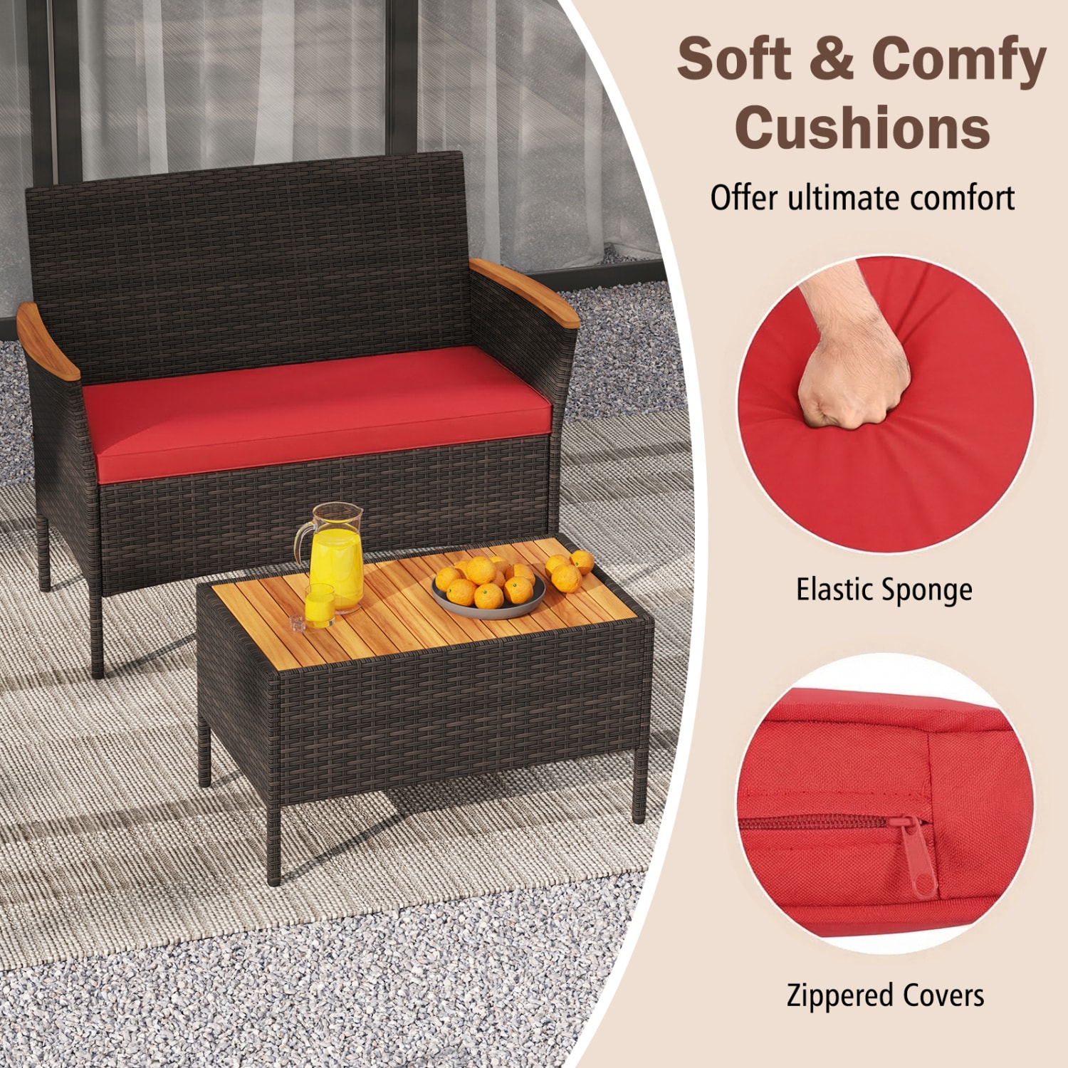 YERIVA P75077REDH Patio-Conversation-Sets - View #3