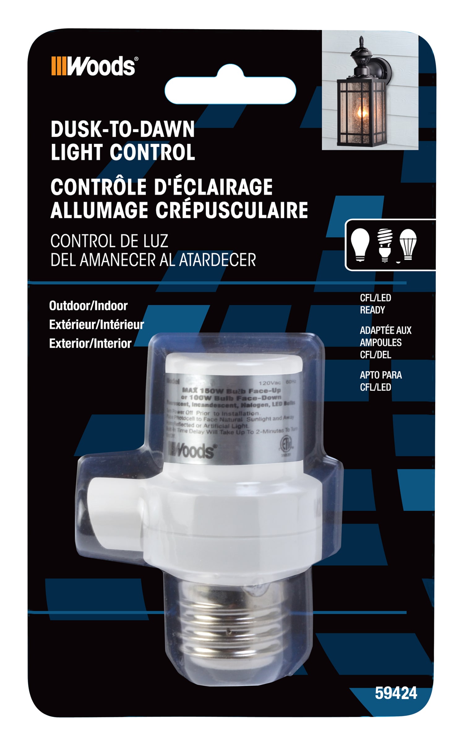 Woods White Dusk-to-dawn Security Light Control in the Lamp