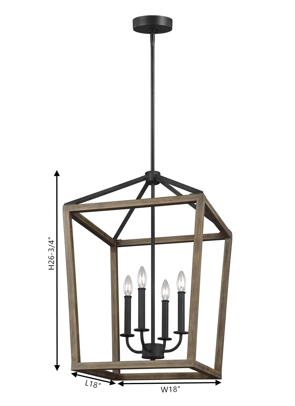 Mini Buford 4-Light Weathered Oak and Forged Iron Candle Chandelier