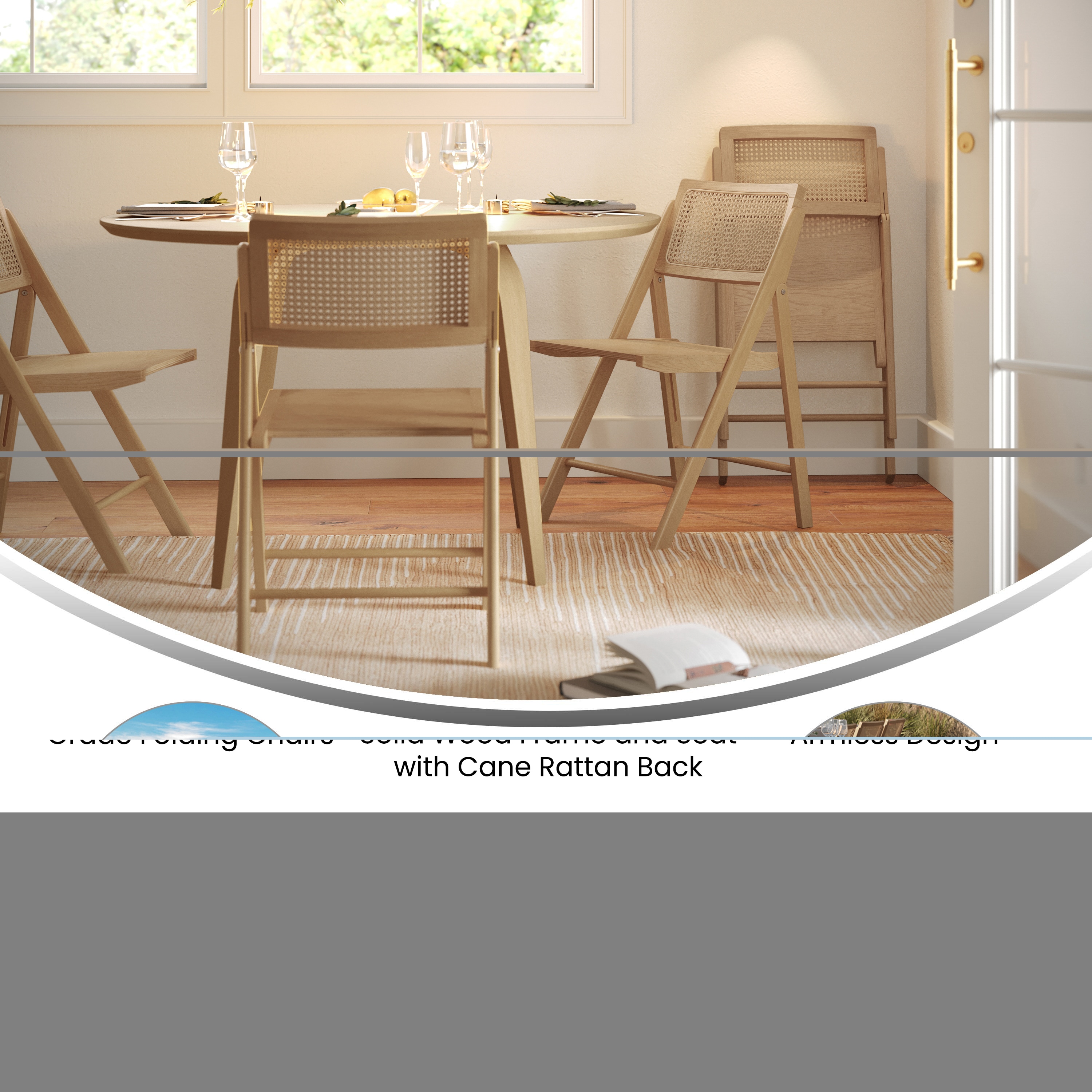 Emma + Oliver Thomas Set of 2 Cane Rattan Folding Chairs with
