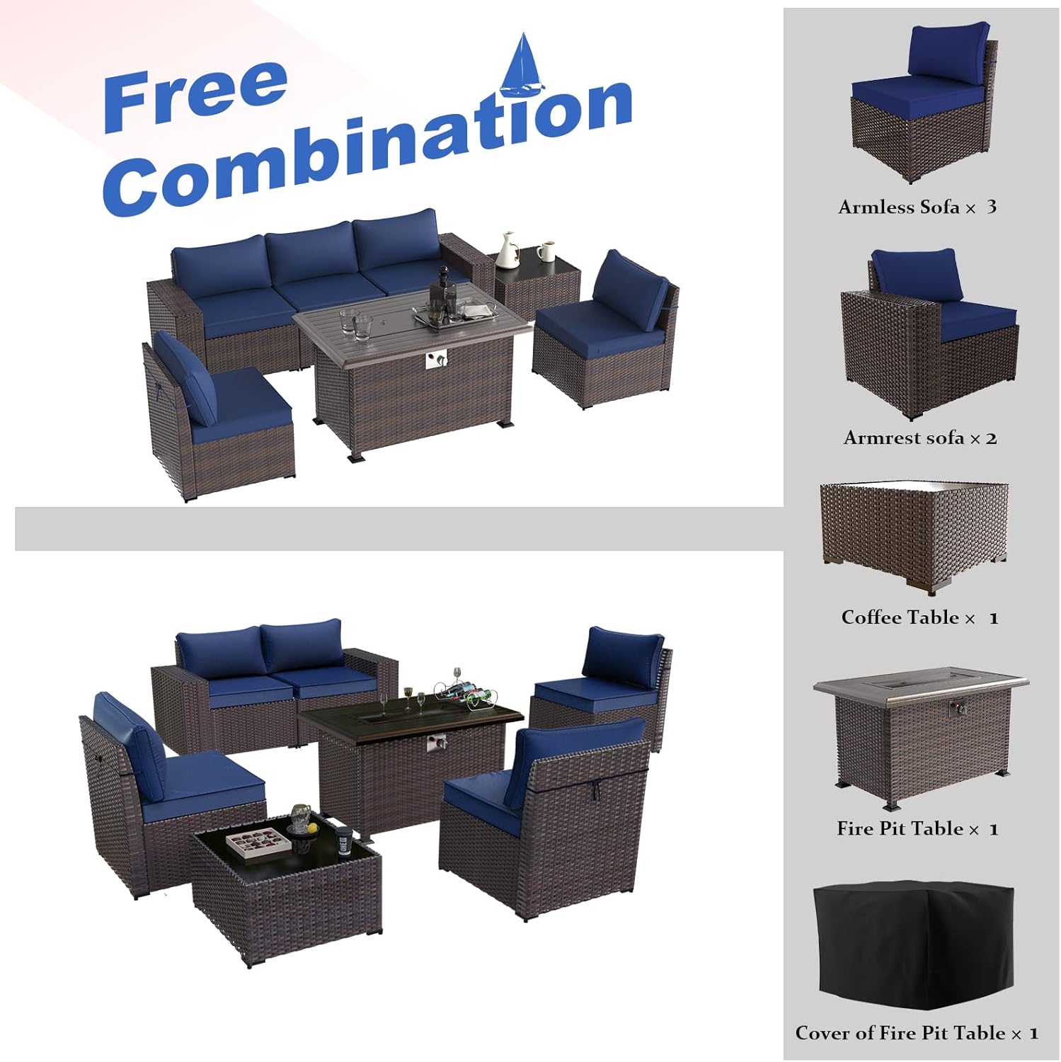 ALAULM LS-6PCS+FP-NAVY Patio-Conversation-Sets - View #6