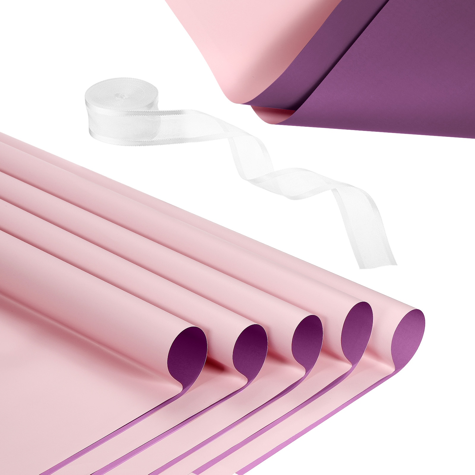 PATIKIL 20 Sheets Flower Wrapping Paper Waterproof Flower Paper Wraps with Ribbon Floral Bouquet Supplies for DIY Crafts Packaging Bouquet 22.8x22.8 Inch Dark Purple/Pale Pink #S25120203UX3553