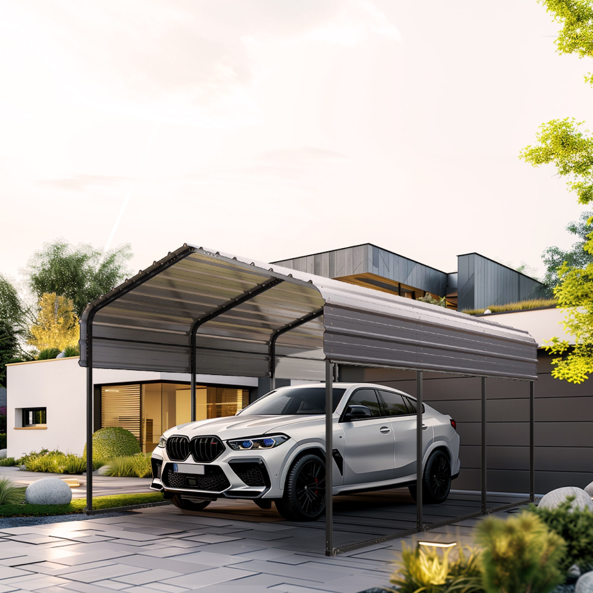 Sunshine Valley GA219-1015 10.23-Feet W x 15.26-Feet L x 6.56-Feet H Dark Gray Metal Carport with Metal Roof