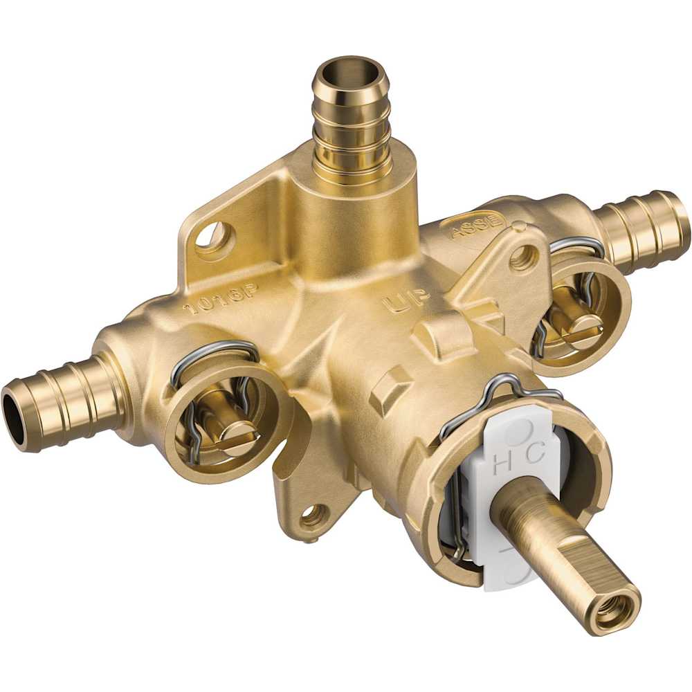  2326PF MPact 3 Port PosiTemp 1/2 Inch Crimp Ring PEX Connection Pressure Balancing RoughIn Valve with Stops