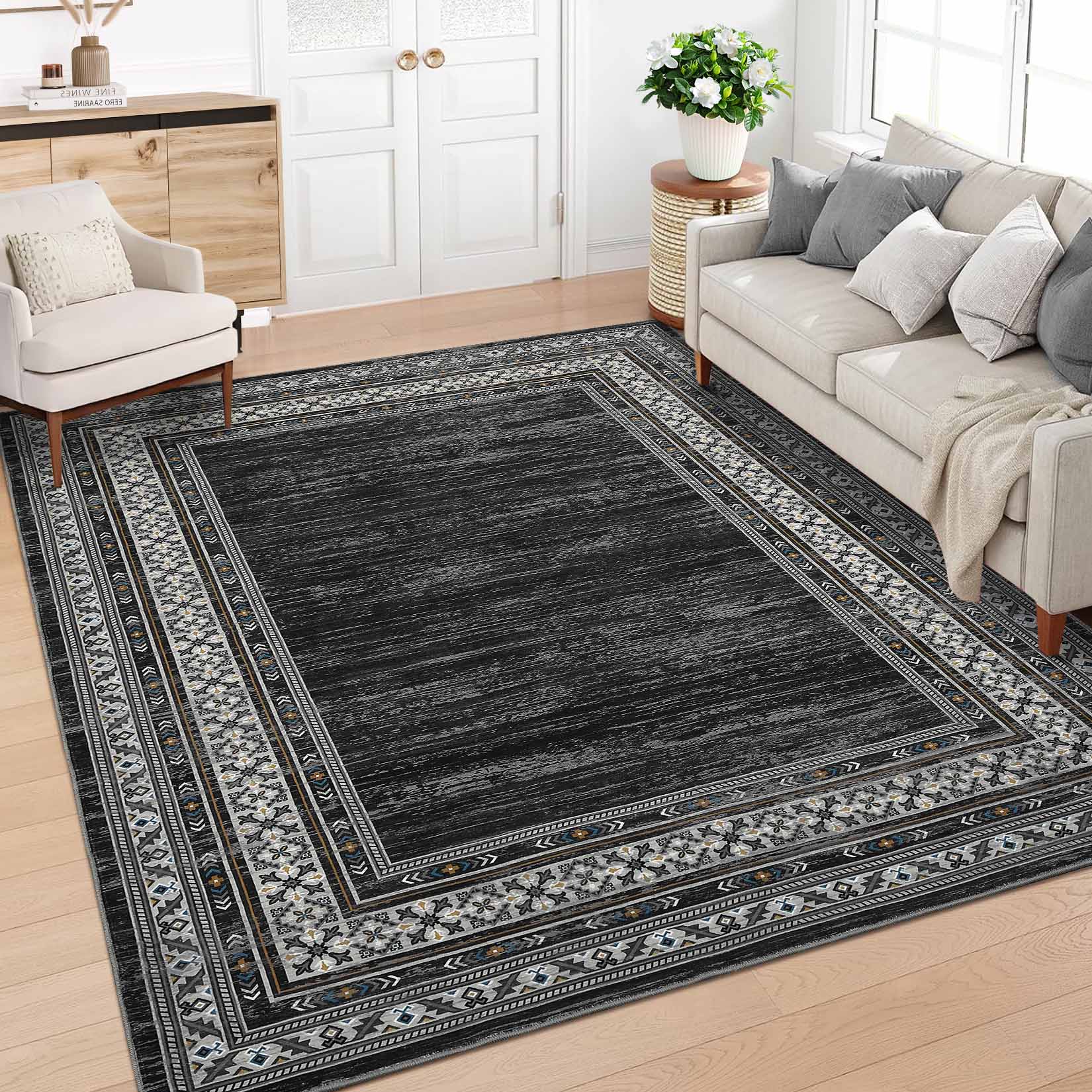 Garvee YXY-LO-PHO-16KHX5IK 9 x 12 (ft) Loomed Black Rectangular Indoor Geometric Vintage Machine washable Pet Friendly Area rug