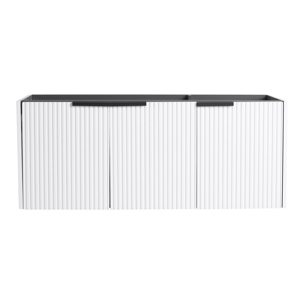 Basdien 46 in White Wall Mounted Bathroom Vanity 3 Soft Close Doors KD Packing and More Metal Handles Black Gold Scratch Water Resistant Melamine Surface Easy Assembly Required Vanity Only for Compact Bathroom Space Saving and Modern Style Set #99251812