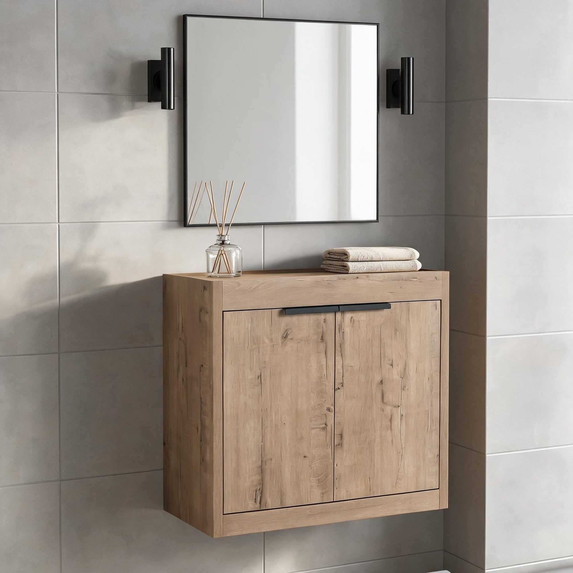 IAK 30 inch Imitative Oak Plywood Freestanding Bathroom Cabinet with Soft Close Doors