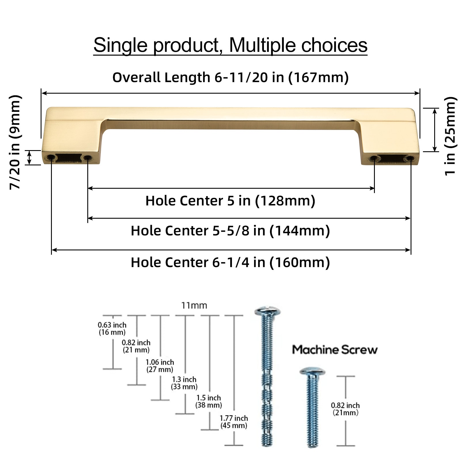 Light Brushed Brass Rectangular Modern Bar Pulls Set