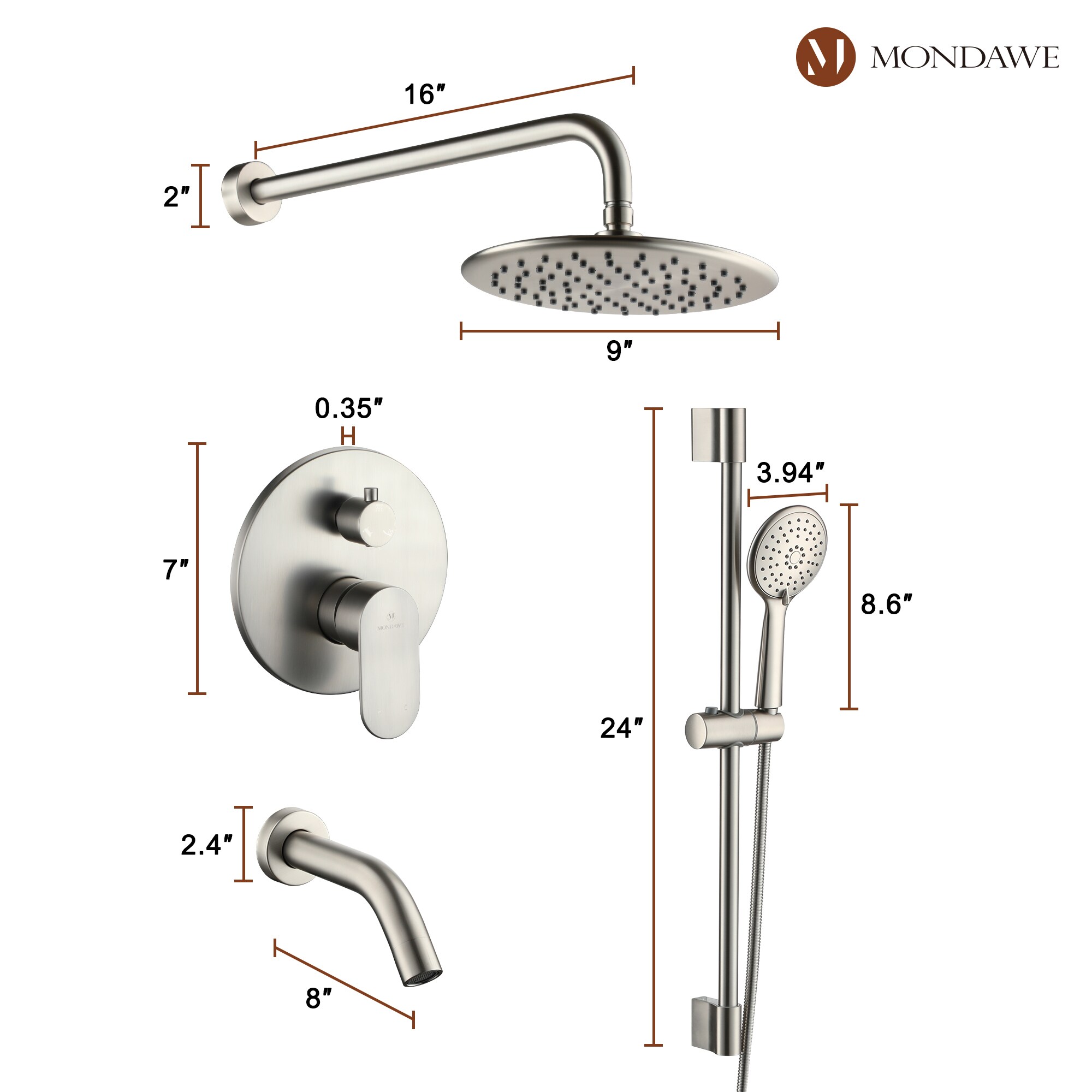Mondawe MD-A3816-BN3 Showerhead-Bar-Panels - View #12