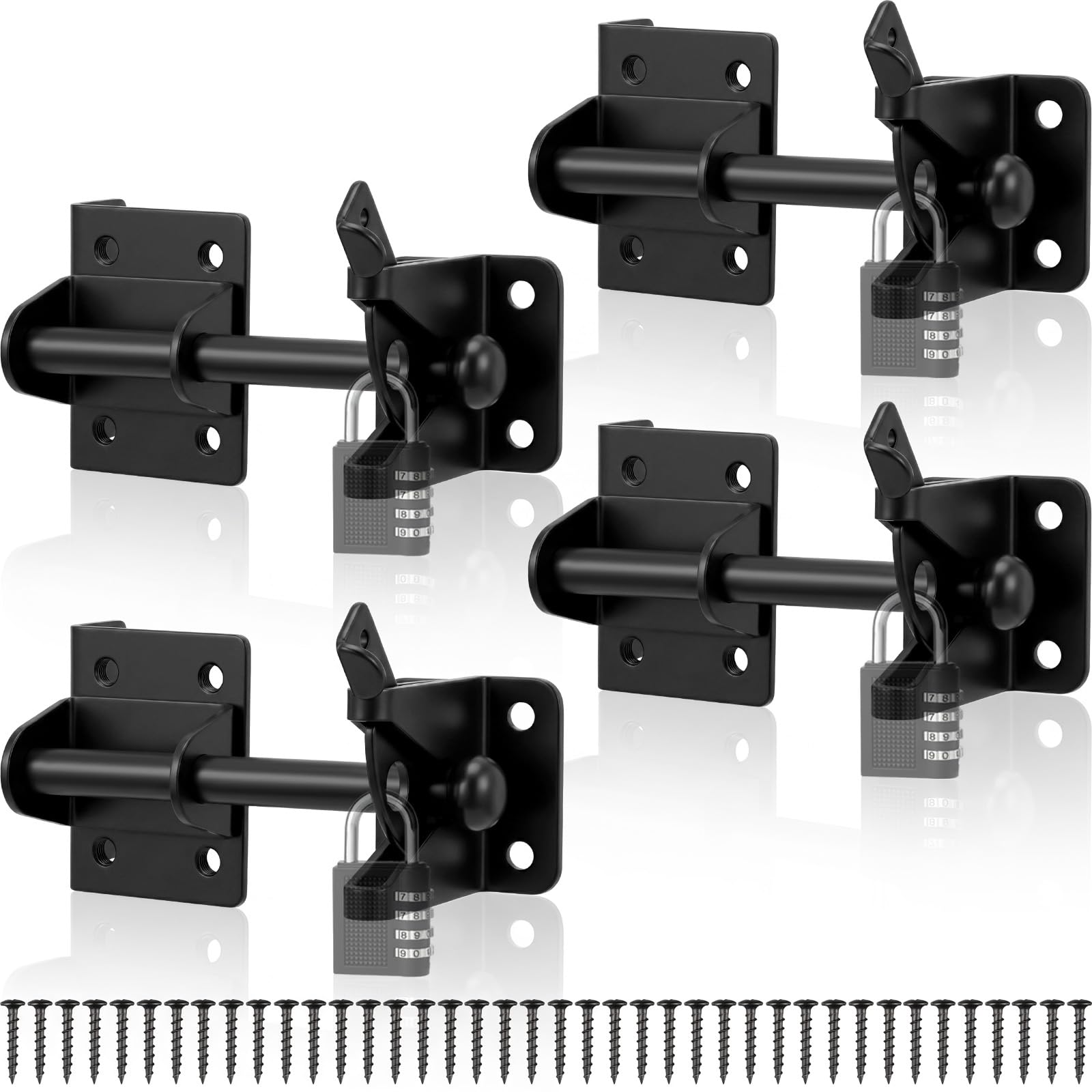 Ahfiwaso  4 Set Heavy Duty Self Locking Gate Latch for Wooden Fence Gravity Gate Latch Weather Resistant Rustproof Steel Lock for Garden Yard
