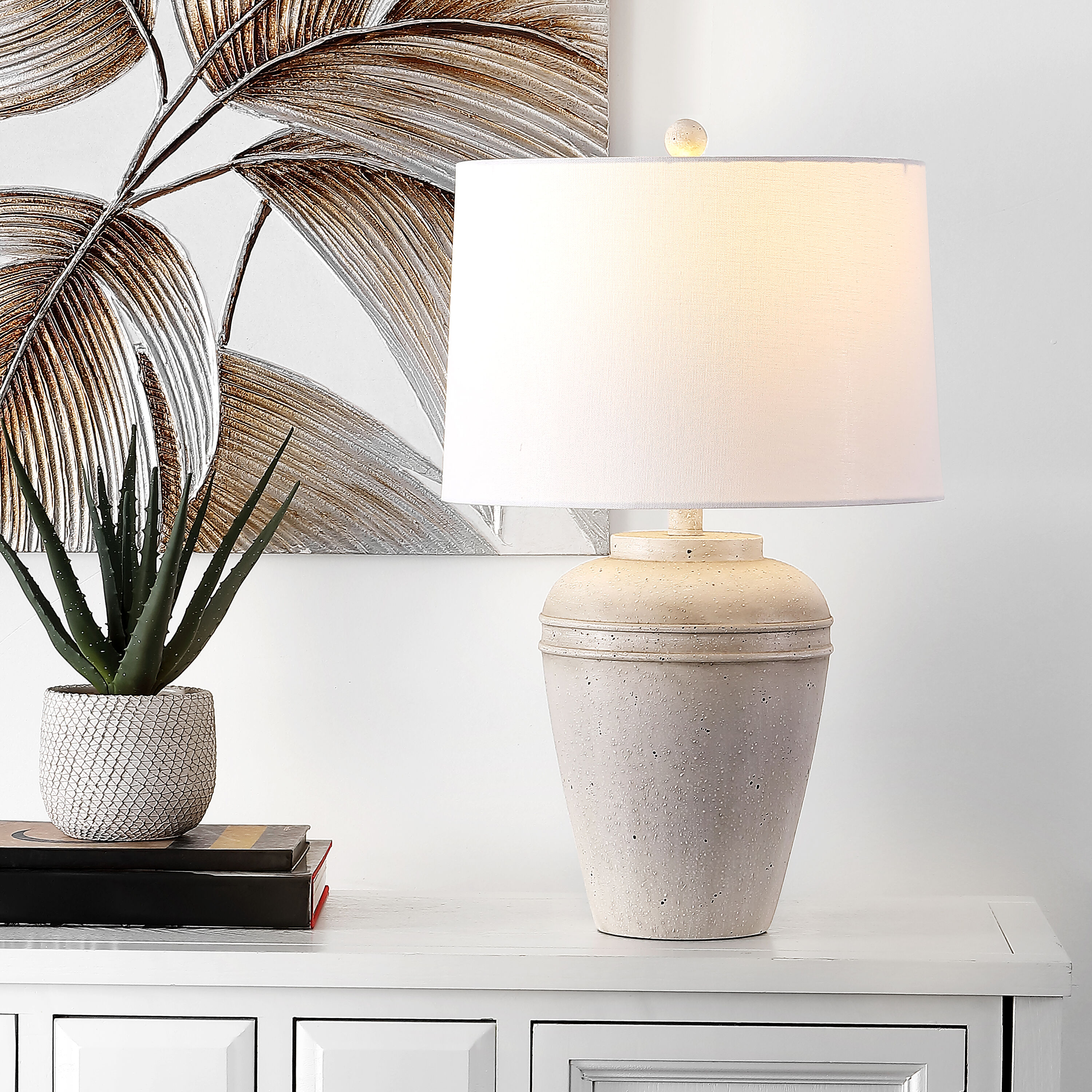 Safavieh TBL4429A Table Lamps 24-in Gray LED Incandescent On/Off switch Table Lamp with Cotton Shade