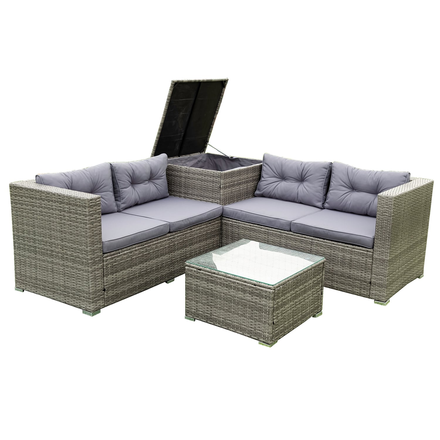 Bybafun YA7100005 Rattan Outdoor Sectional with Gray Cushions and Rattan Frame