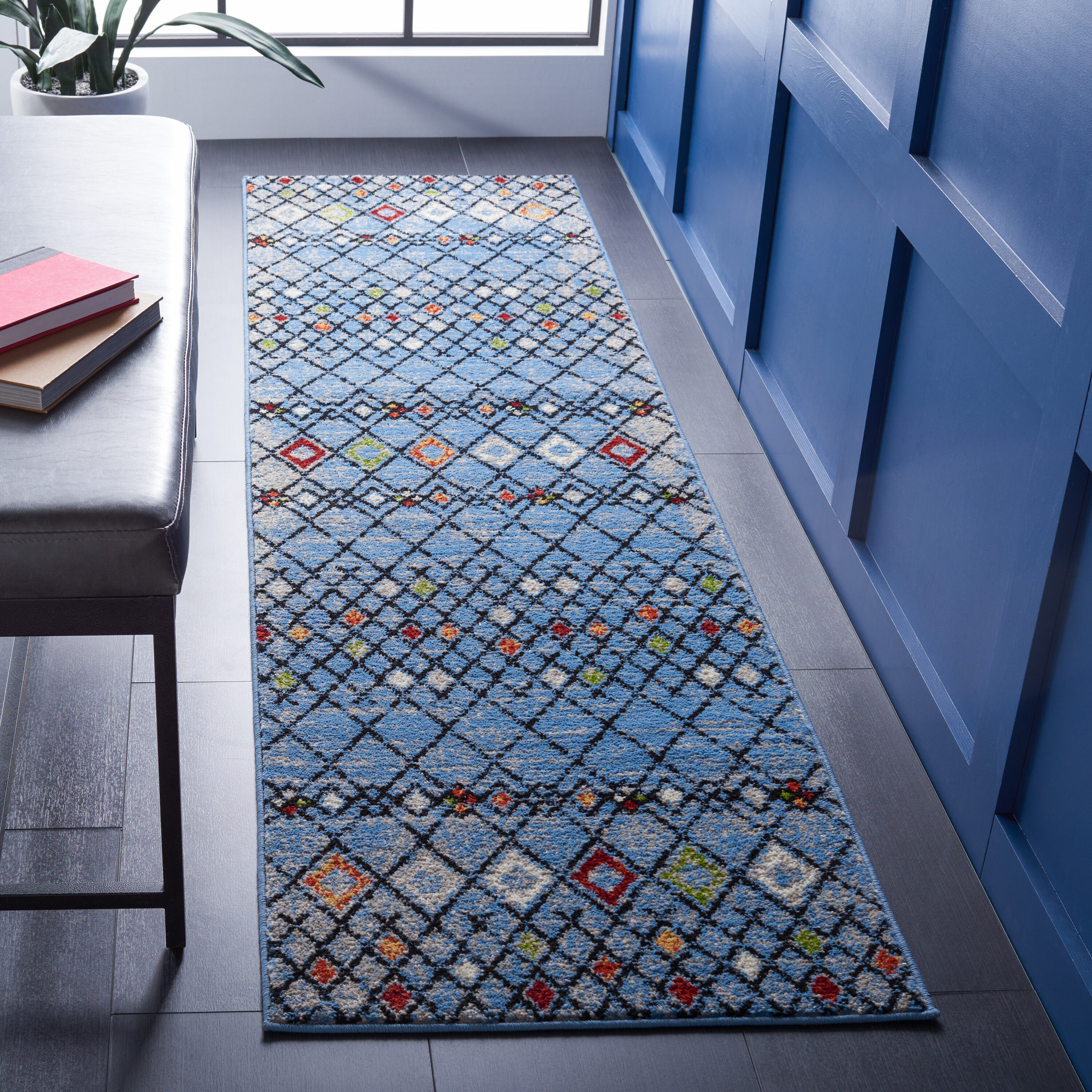 Amsterdam 115M Blue Ivory 2ft-3in x 8ft Runner Rug