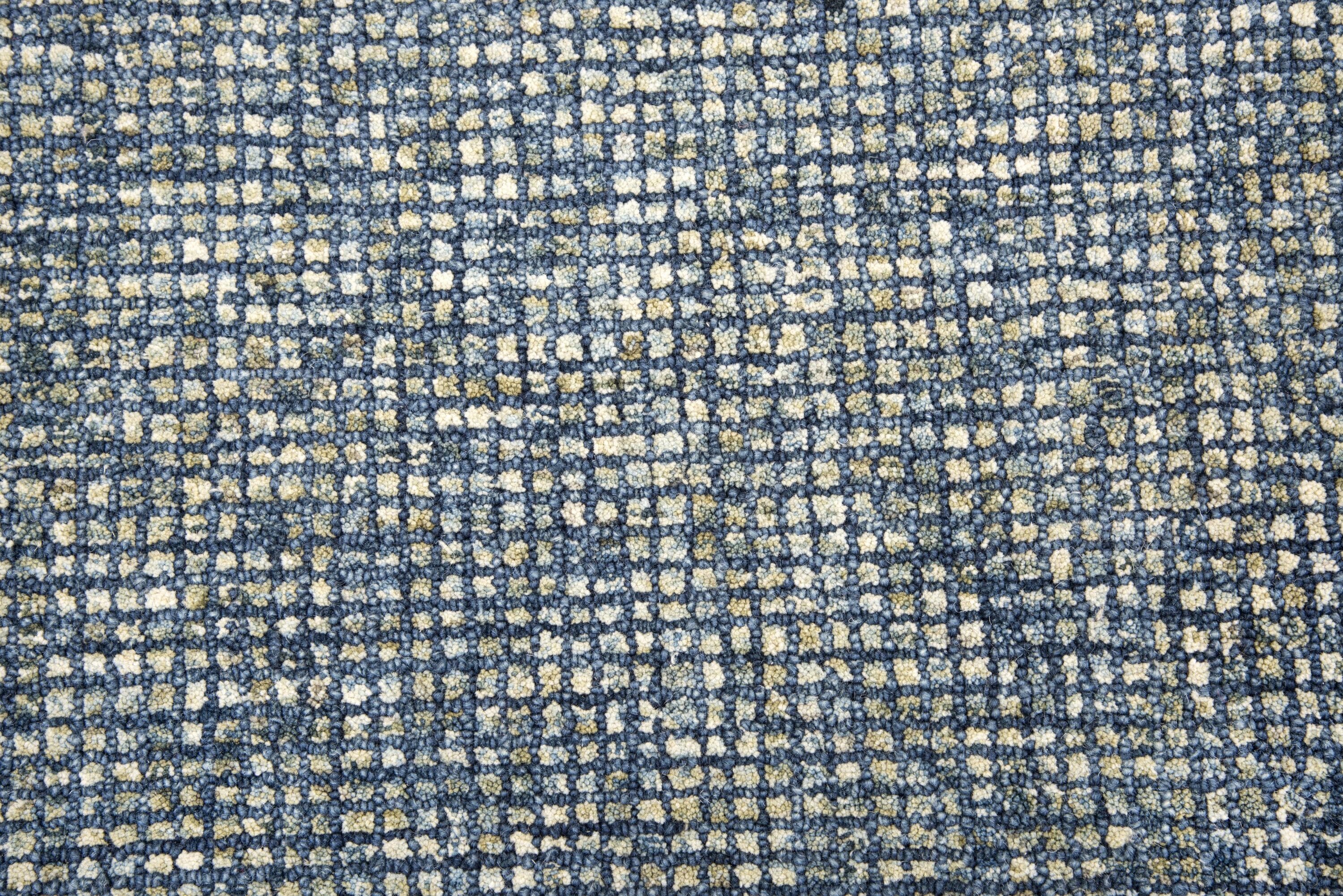 Storm Blue and Cream Casual Geometric Hand-Tufted Wool Rug 5' x 8'
