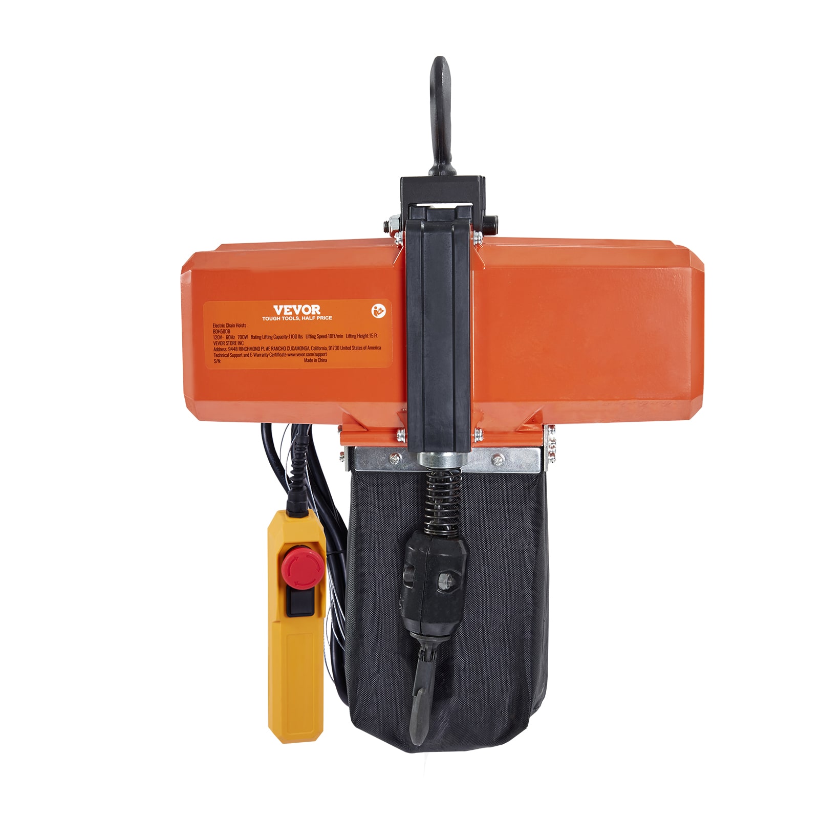 VEVOR DDHLHLDXDDLCSN1NYV5 1100 Lbs Electric Chain Hoist 15 Ft Lifting Height, 120V Electric Hoist, Single Phase Overhead Crane with G100 Chain, 10 Ft Wired Remote Control For Garage, Shop, Hotel, Home