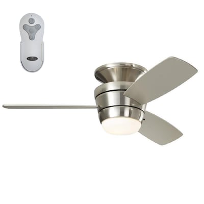 Harbor Breeze Mazon 44 In Brushed Nickel Led Indoor Flush Mount Ceiling Fan With Light And Remote 3 Blade The Fans Department At Com - Small Room Ceiling Fan With Light And Remote Control