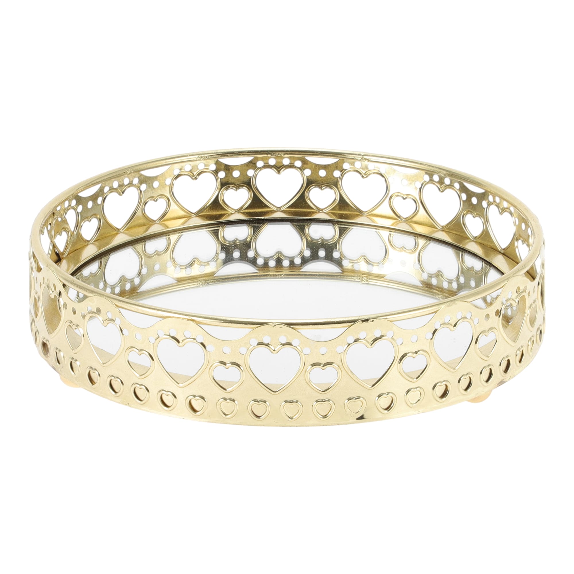 Unique Bargains Mirror Tray Round Metal Perfume Tray Glass Trays Candle Tray Serving Tray Decorative Tray for Bars Office Bathroom Large Gold Tone