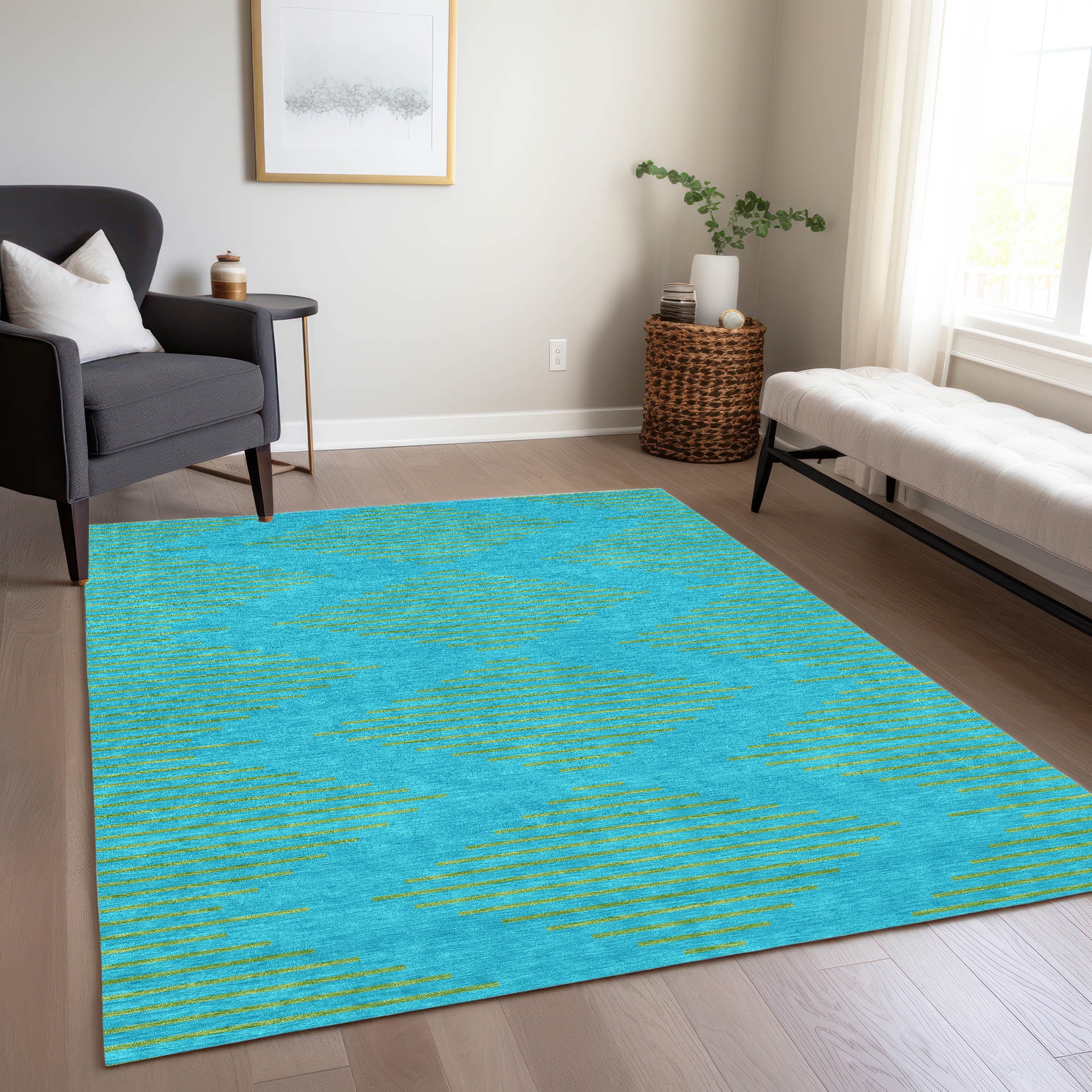 Addison Rugs ACN1017AQ5X8 Chantille ACN1017AQ 5 x 7 (ft) Polyester Aqua Rectangular Indoor/Outdoor Geometric Machine washable Area rug