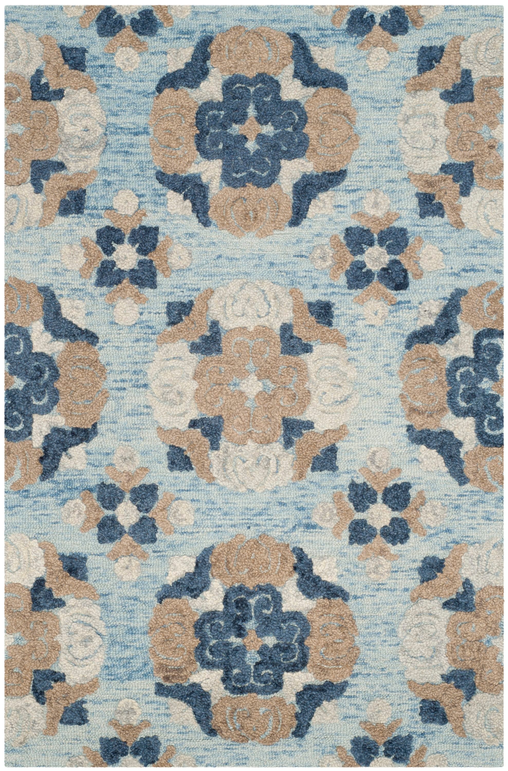Safavieh BLM403B-4 Blossom Nolie 4 x 6 (ft) Tufted Wool Blue/Multi Rectangular Indoor Floral/Botanical Farmhouse/Cottage Area rug