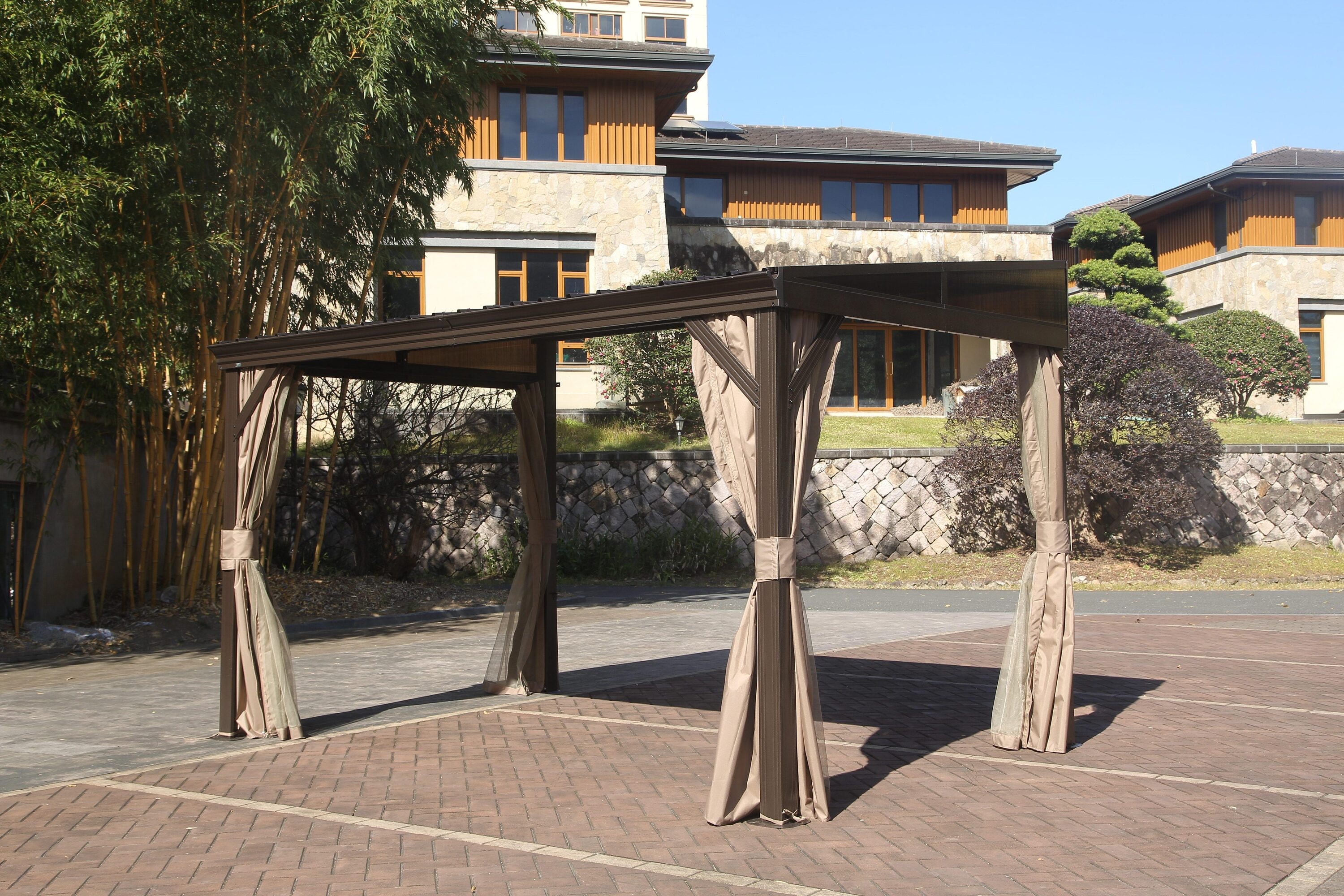 Mondawe MO-03019 8-ft x 12-ft Brown Gazebo with Hardtop Roof (Screen Included)