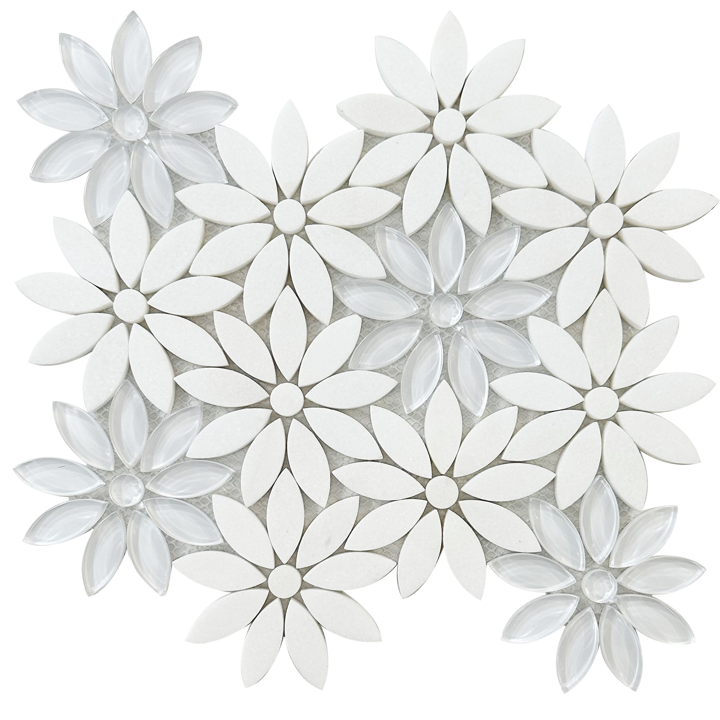 allen + roth 1003184 White 10-in x 11-in Polished Glass/Stone Patterned Arabesque Mosaic Wall Tile (11.4-sq. ft/ Carton)