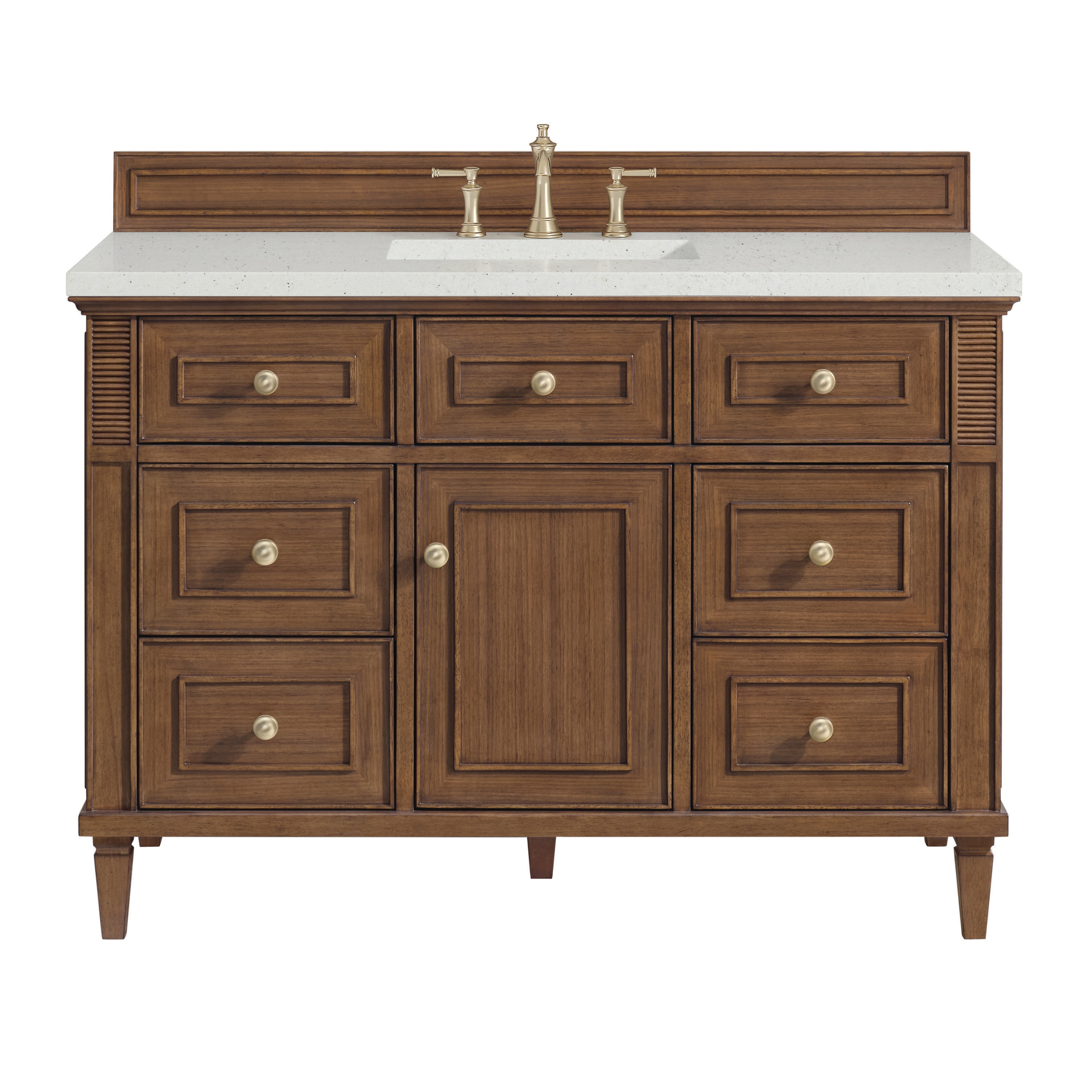 James Martin Vanities 424-V48-WLT-3LDL Lorelai 48-in Mid-Century Walnut Undermount Single Sink Bathroom Vanity with Lime Delight Quartz Top