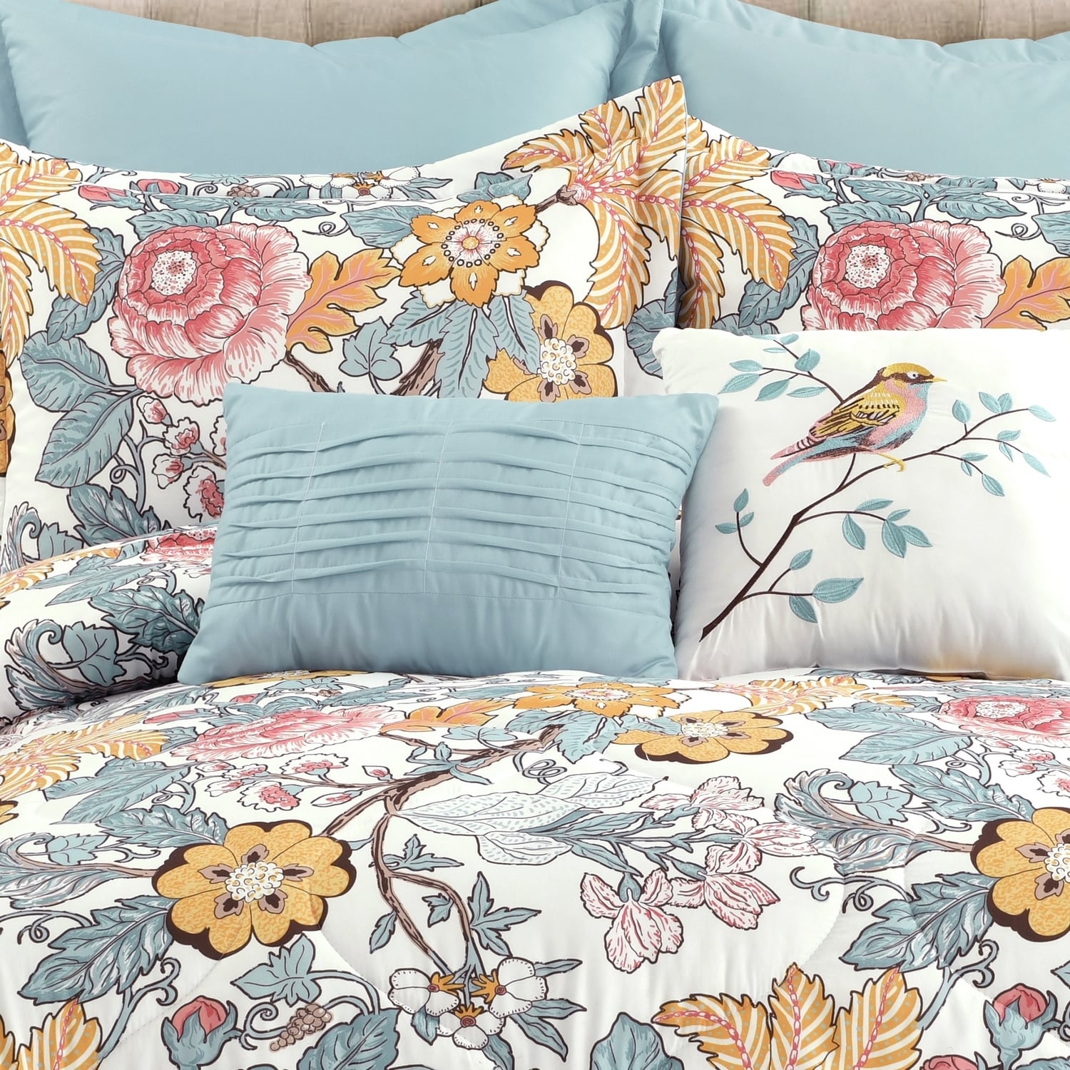 Sydney King Floral Botanical Comforter Set with Decorative Pillows